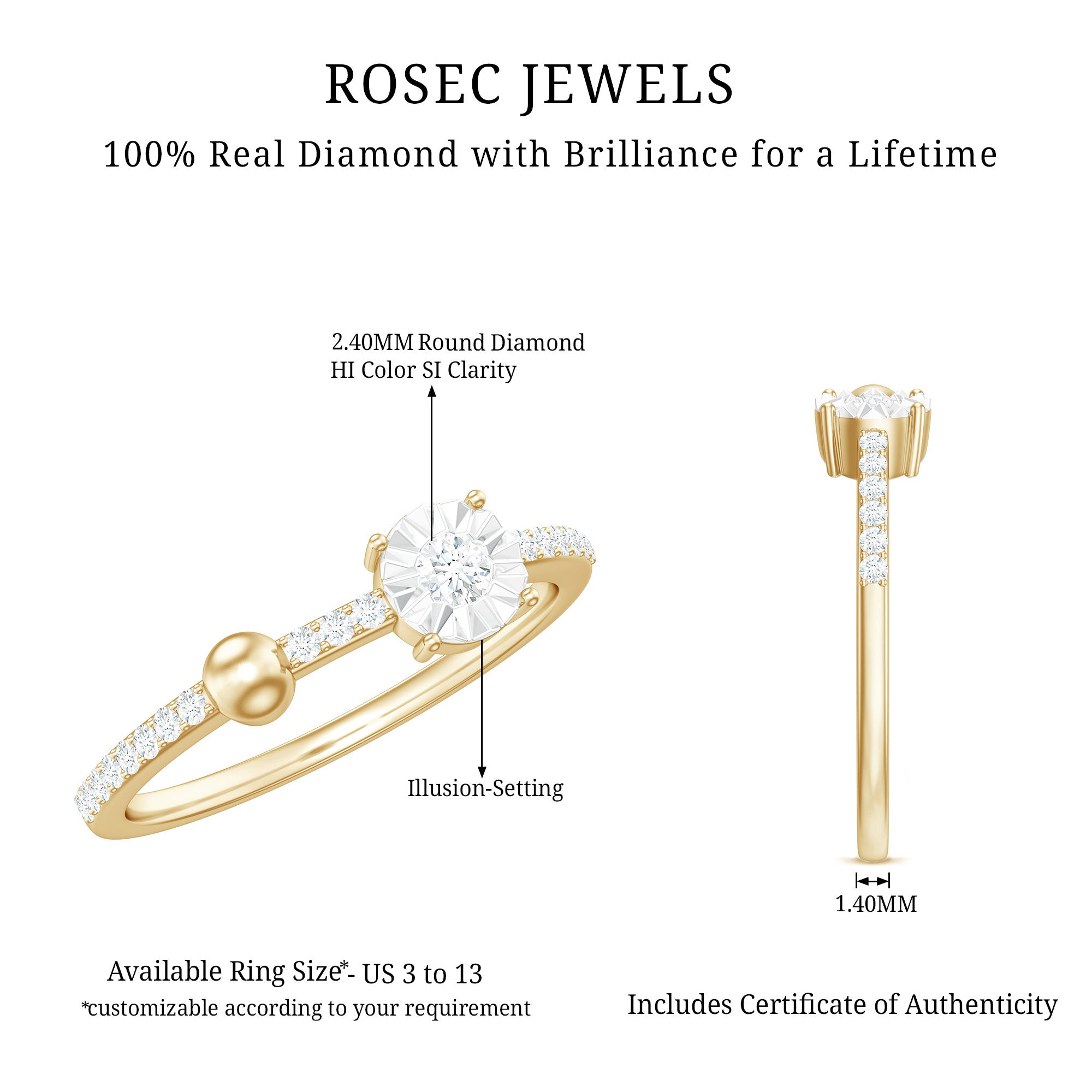 Certified Real Diamond Promise Ring for Valentines Natural - ( HI-SI ) - Rosec Jewels