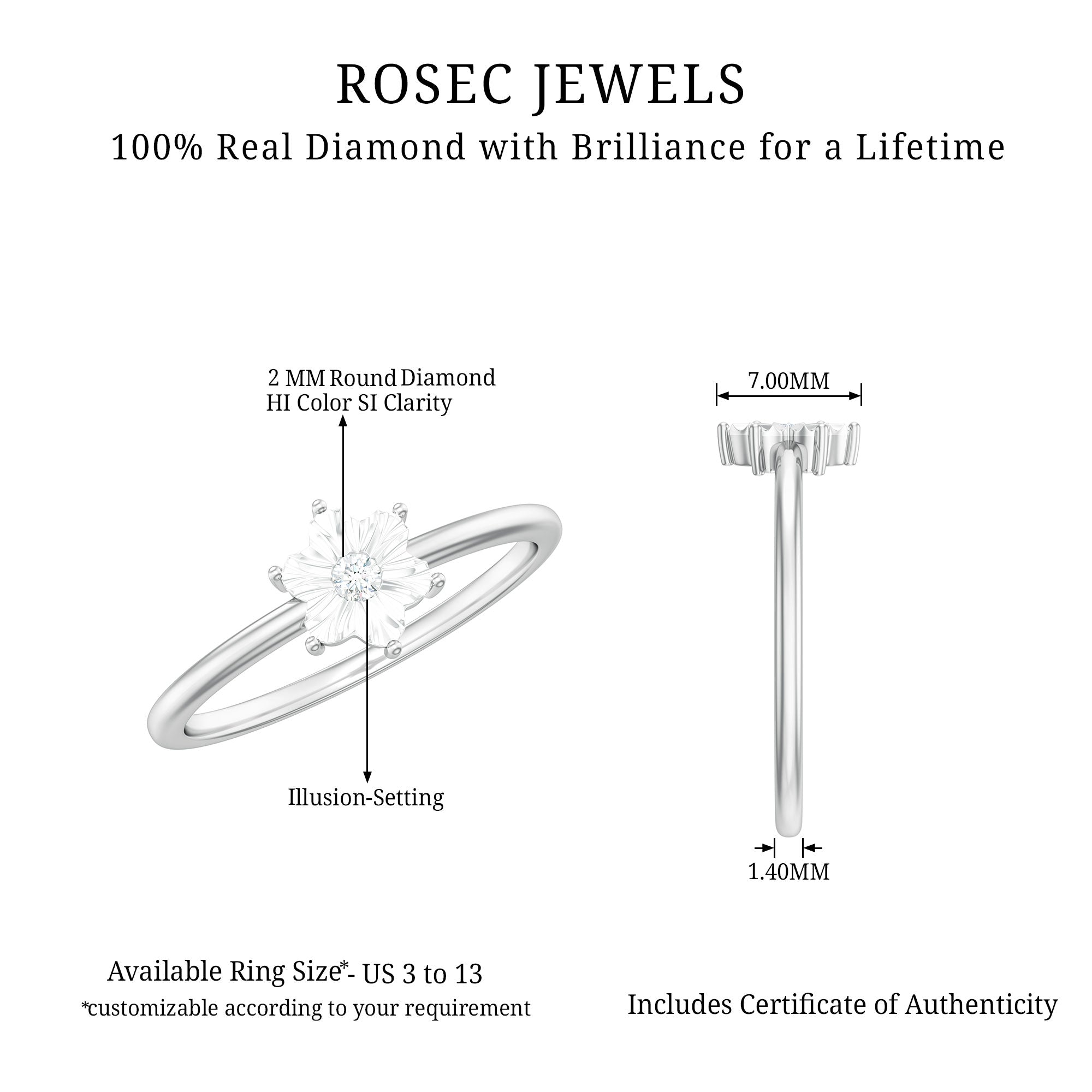 Rosec Jewels-Miracle Plate Diamond Flower Ring with Certificate