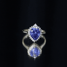 Certified 3 Carat Lab Grown Blue Sapphire Pear Shaped Engagement Ring with Diamond Halo AAAA - Rosec Jewels
