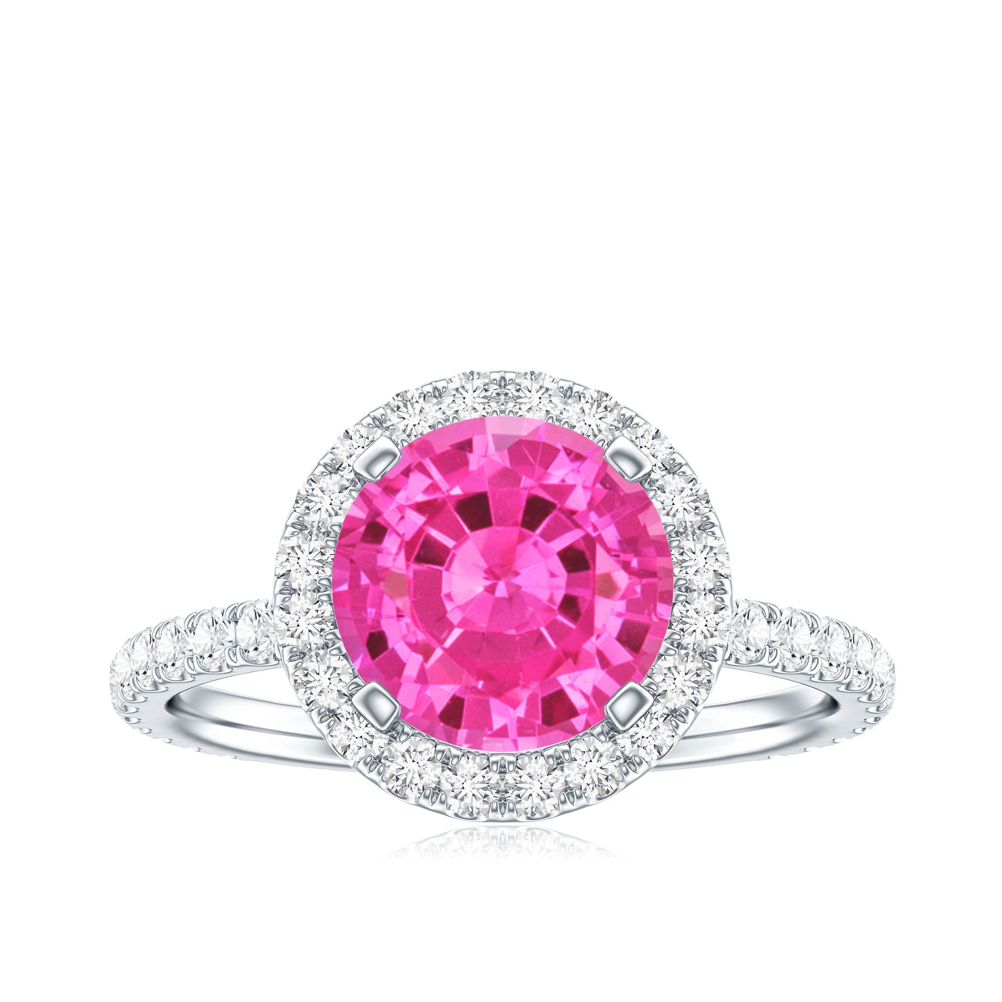 2.25 Carat Round Lab Grown Pink Sapphire and Diamond Engagement Ring AAAA - Rosec Jewels