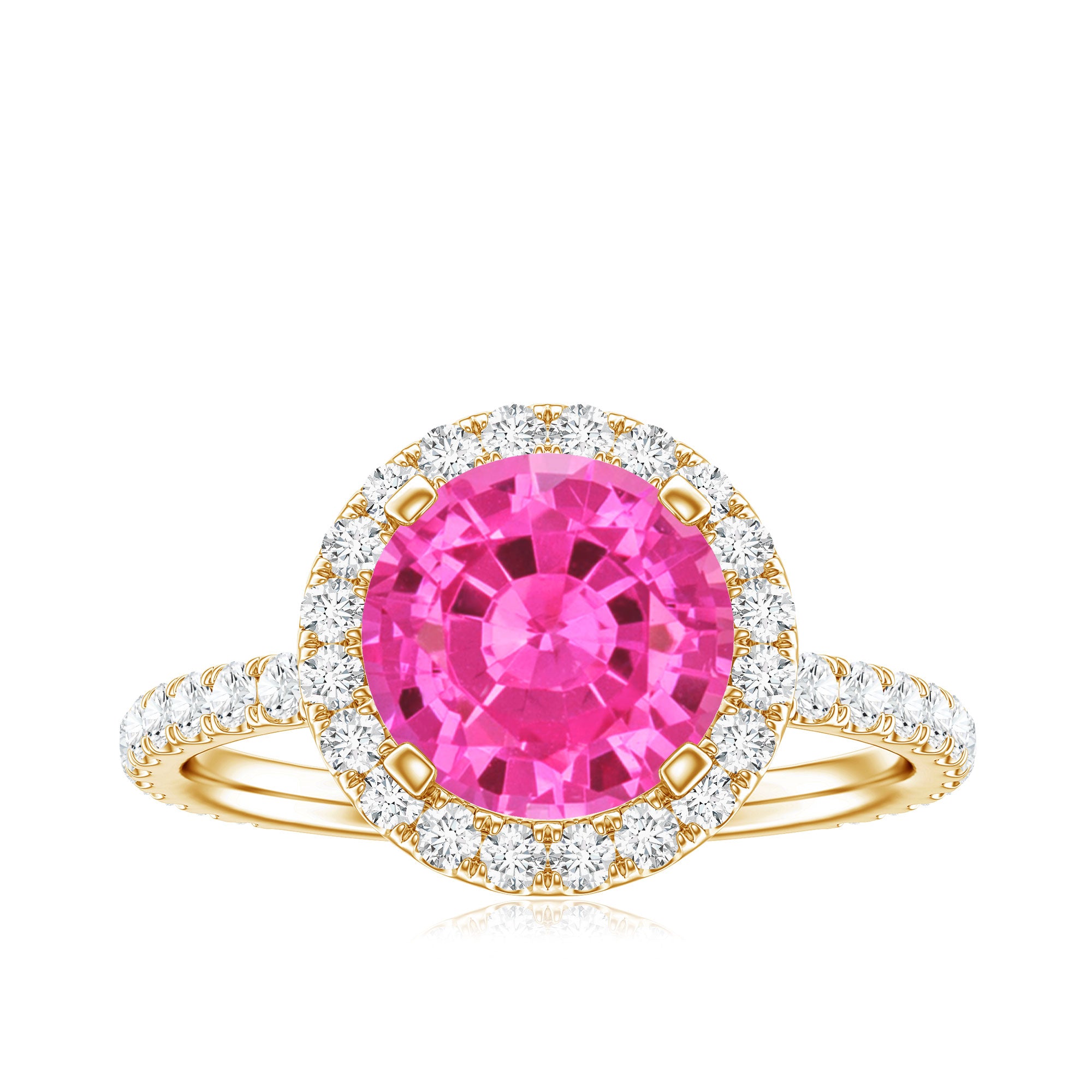 2.25 Carat Round Lab Grown Pink Sapphire and Diamond Engagement Ring AAAA - Rosec Jewels