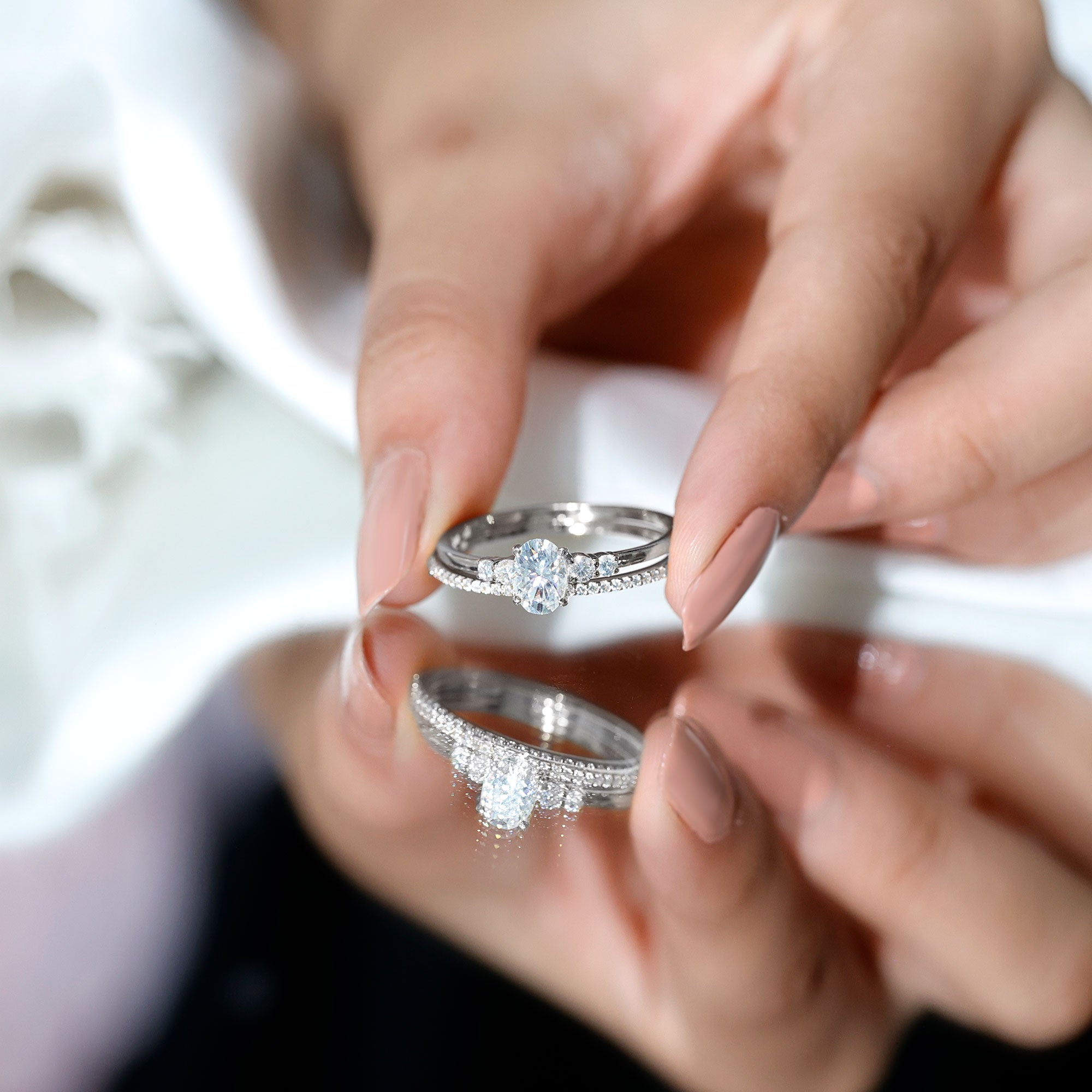 Certified 0.75 Carat Oval Lab Grown Diamond Wedding Bridal Ring Set Lab - ( EF-VS ) - Rosec Jewels