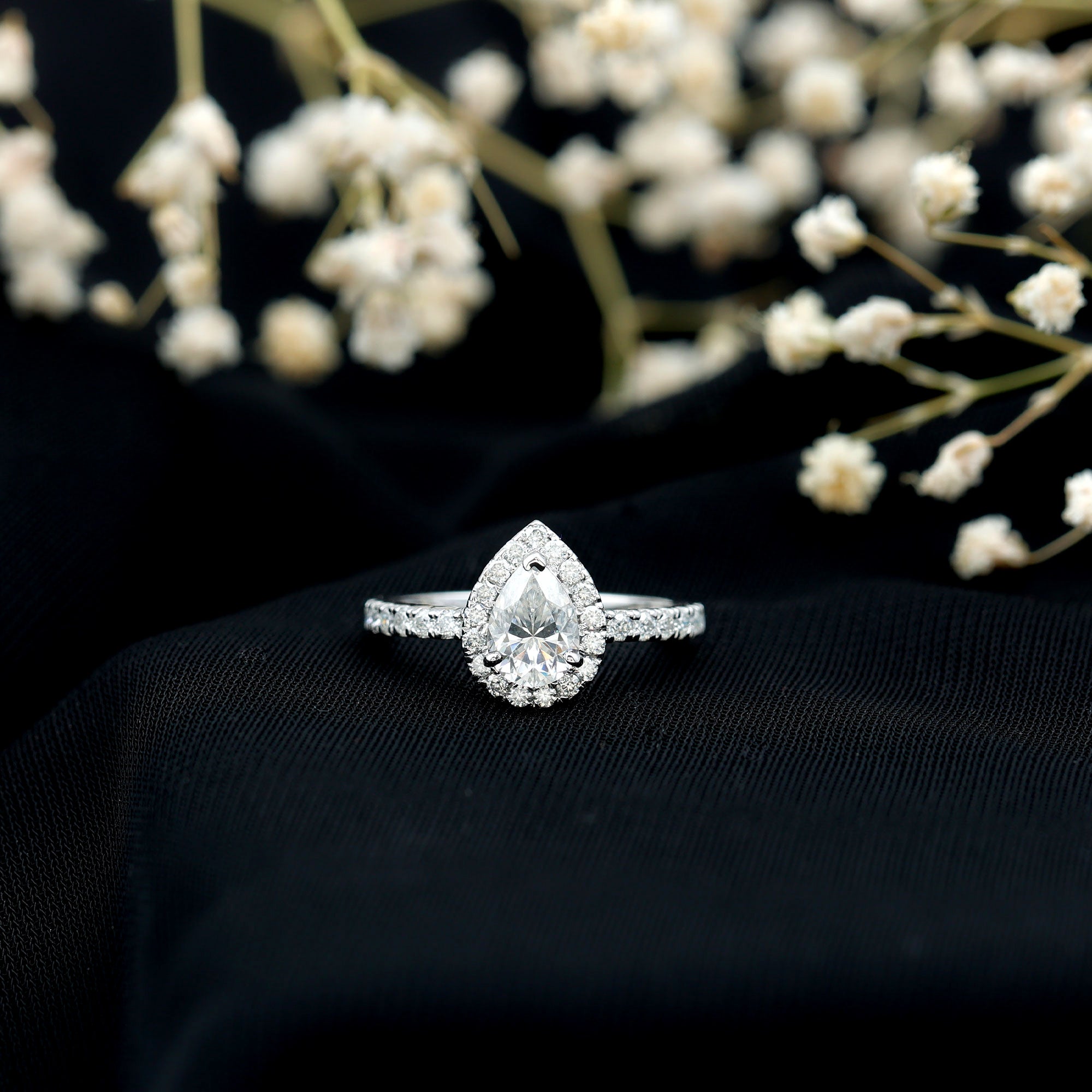 Certified Lab Grown Diamond Teardrop Halo Engagement Ring Lab - ( EF-VS ) - Rosec Jewels