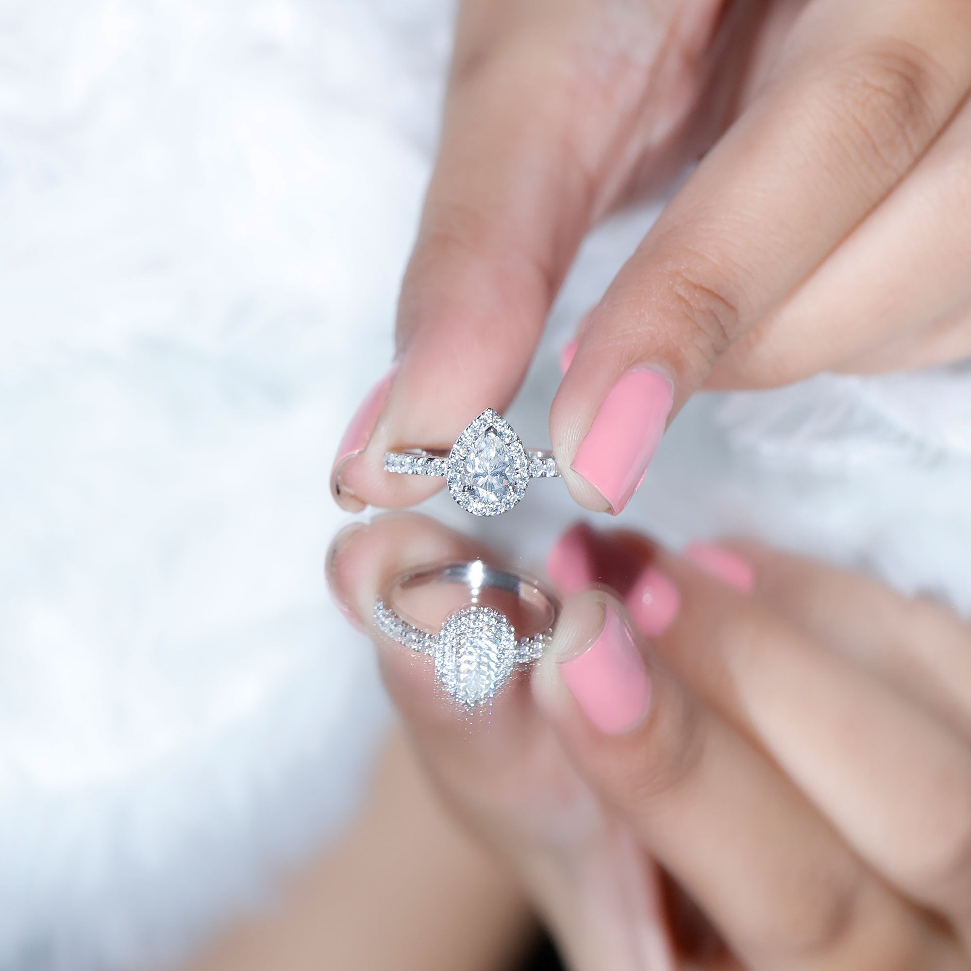 Certified Lab Grown Diamond Teardrop Halo Engagement Ring Lab - ( EF-VS ) - Rosec Jewels