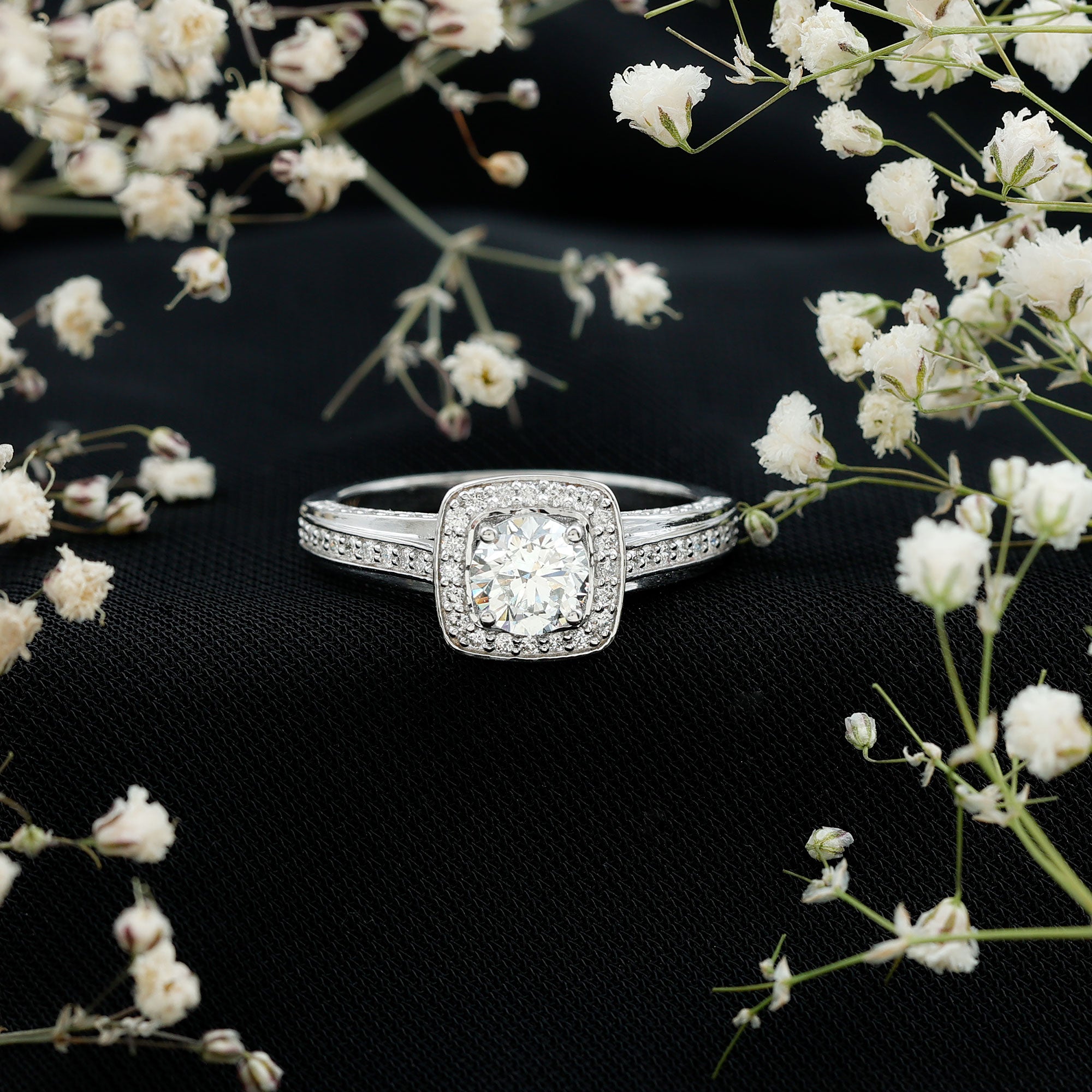 Certified 6 MM Lab Grown Diamond Halo Engagement Ring Lab - ( EF-VS ) - Rosec Jewels