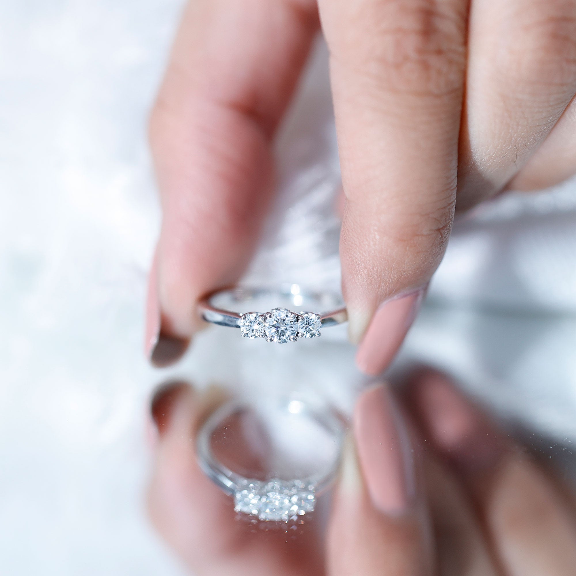 Lab Grown Diamond Minimal 3 Stone Engagement Ring Lab - ( EF-VS ) - Rosec Jewels