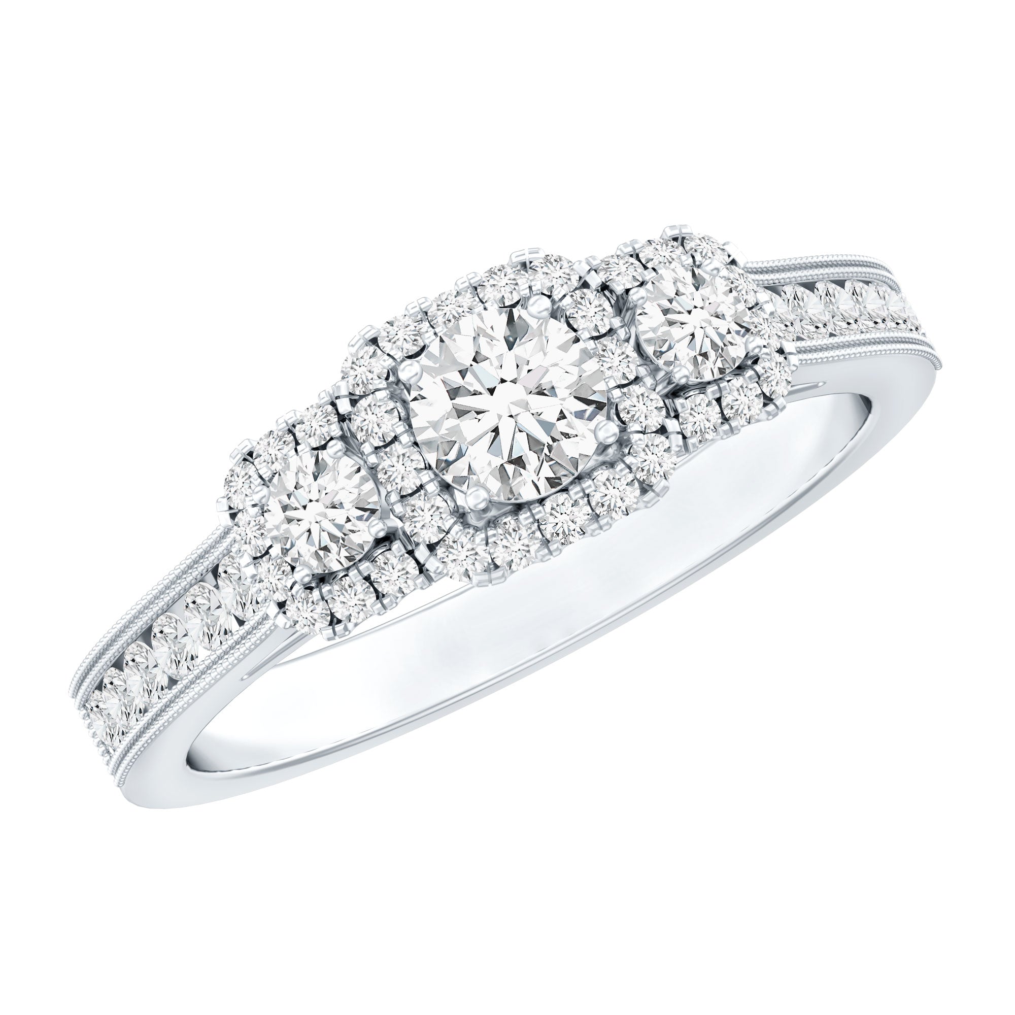 Certified Lab Grown Diamond Three Stone Engagement Ring Lab - ( EF-VS ) - Rosec Jewels