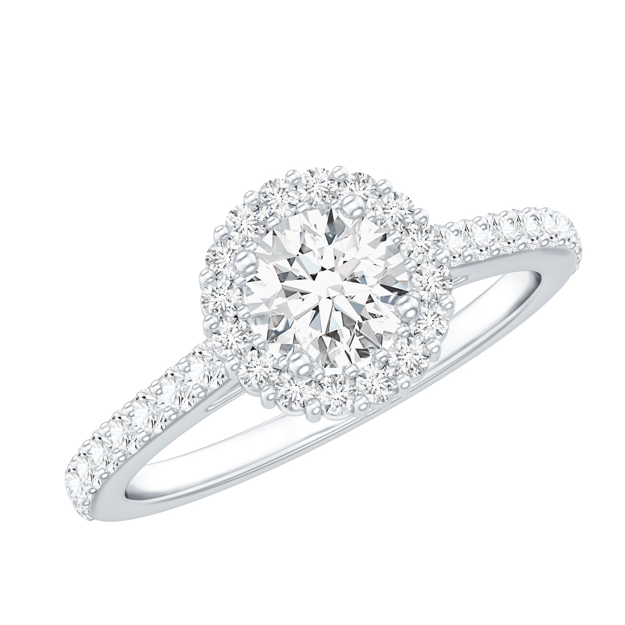 Rosec Jewels-Lab Grown Diamond Halo Engagement Ring With Side Stones