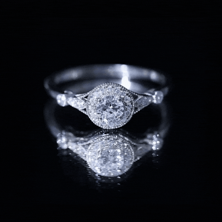 Certified 5 MM Lab Grown Diamond Halo Engagement Ring With Side Stones Lab - ( EF-VS ) - Rosec Jewels