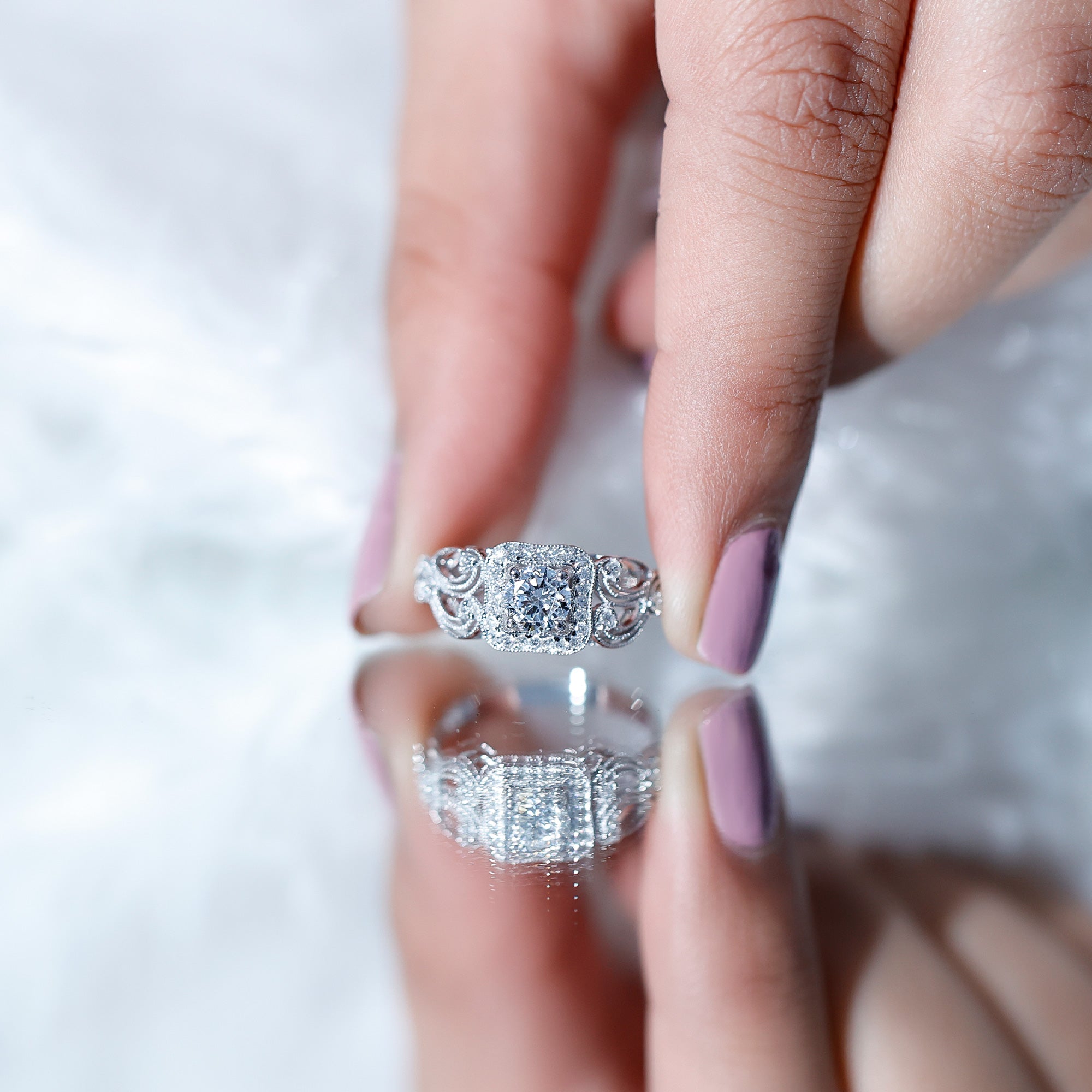 Certified Lab Grown Diamond Art Deco Engagement Ring For Women Lab - ( EF-VS ) - Rosec Jewels