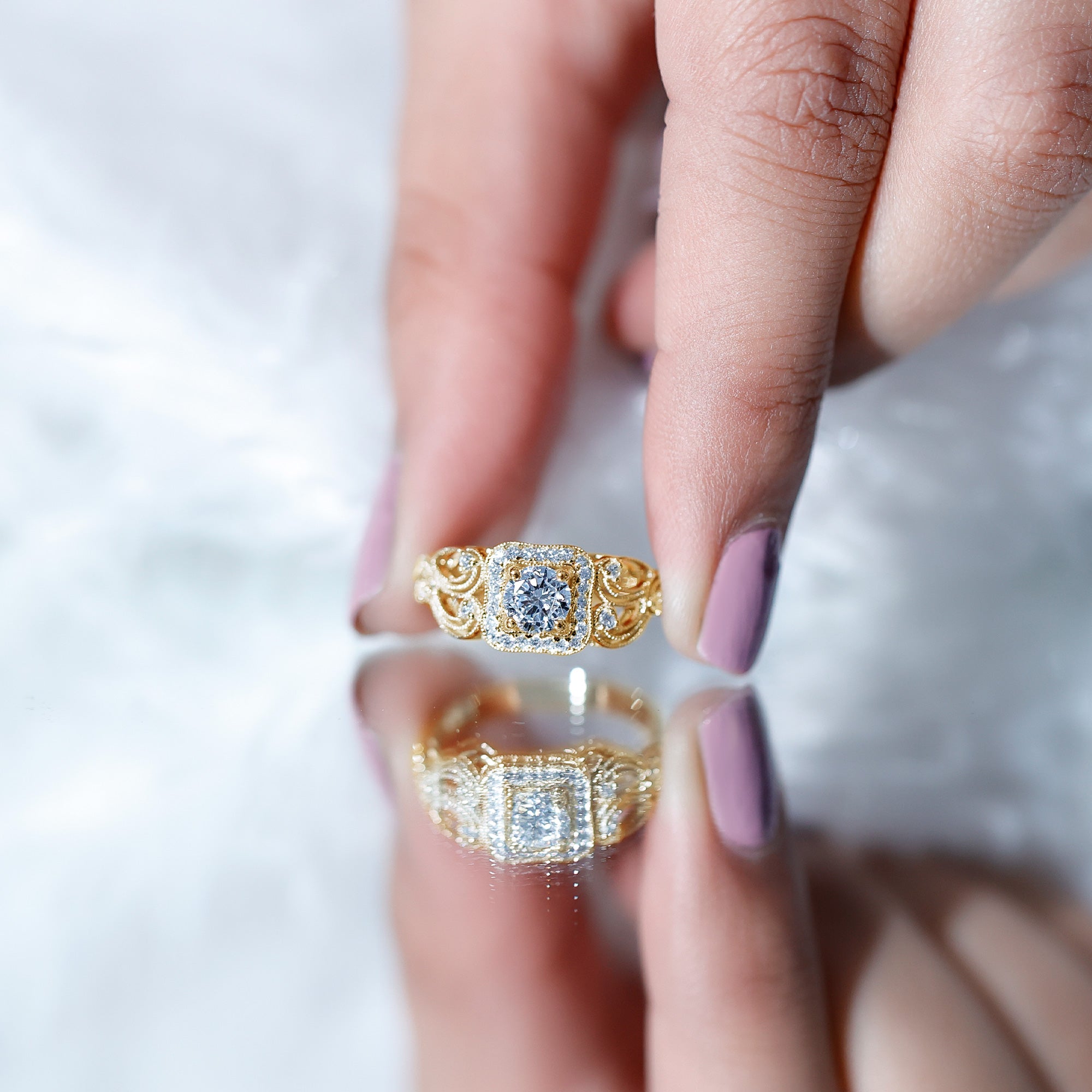 Certified Lab Grown Diamond Art Deco Engagement Ring For Women Lab - ( EF-VS ) - Rosec Jewels