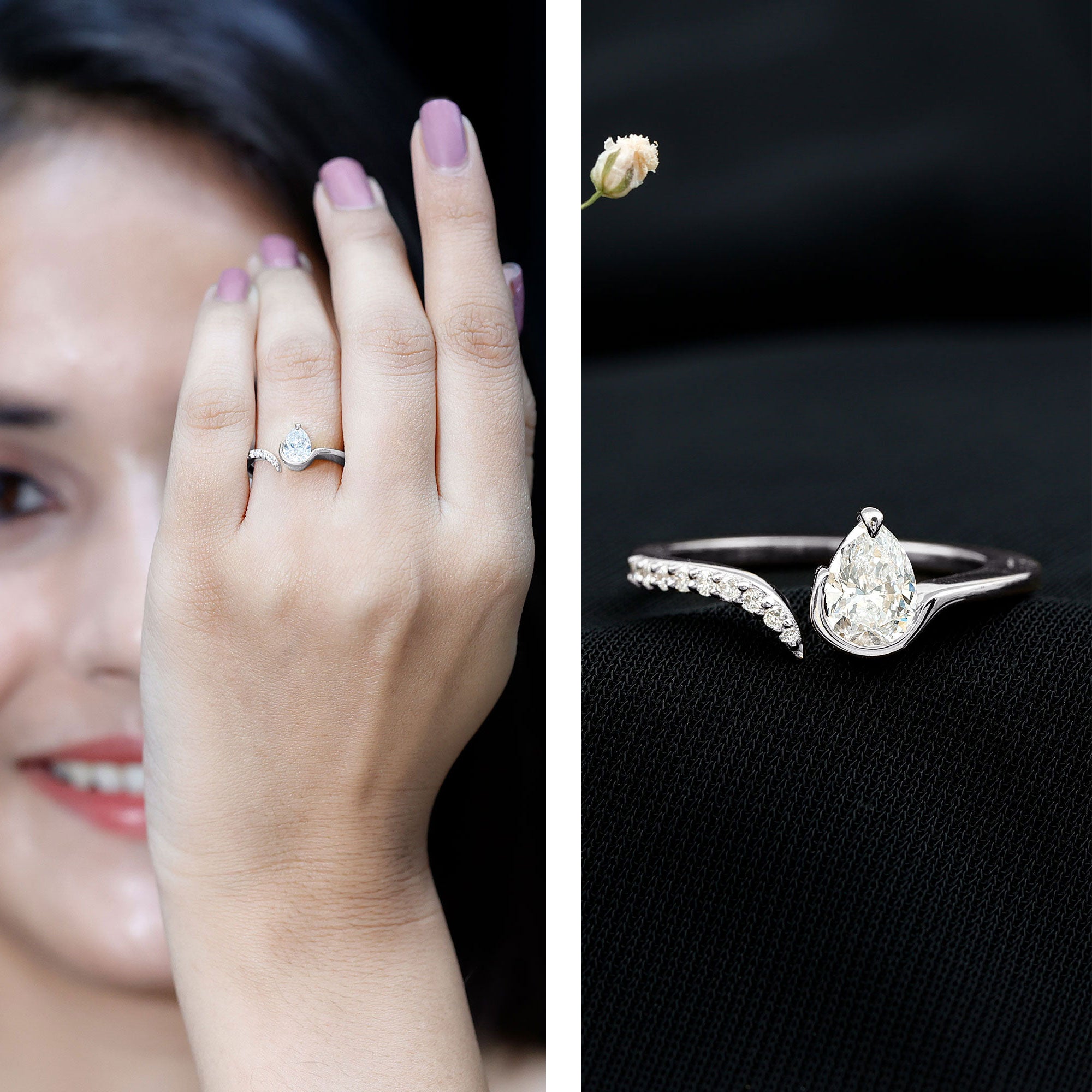 Certified Lab Grown Diamond Designer Promise Ring Lab - ( EF-VS ) - Rosec Jewels