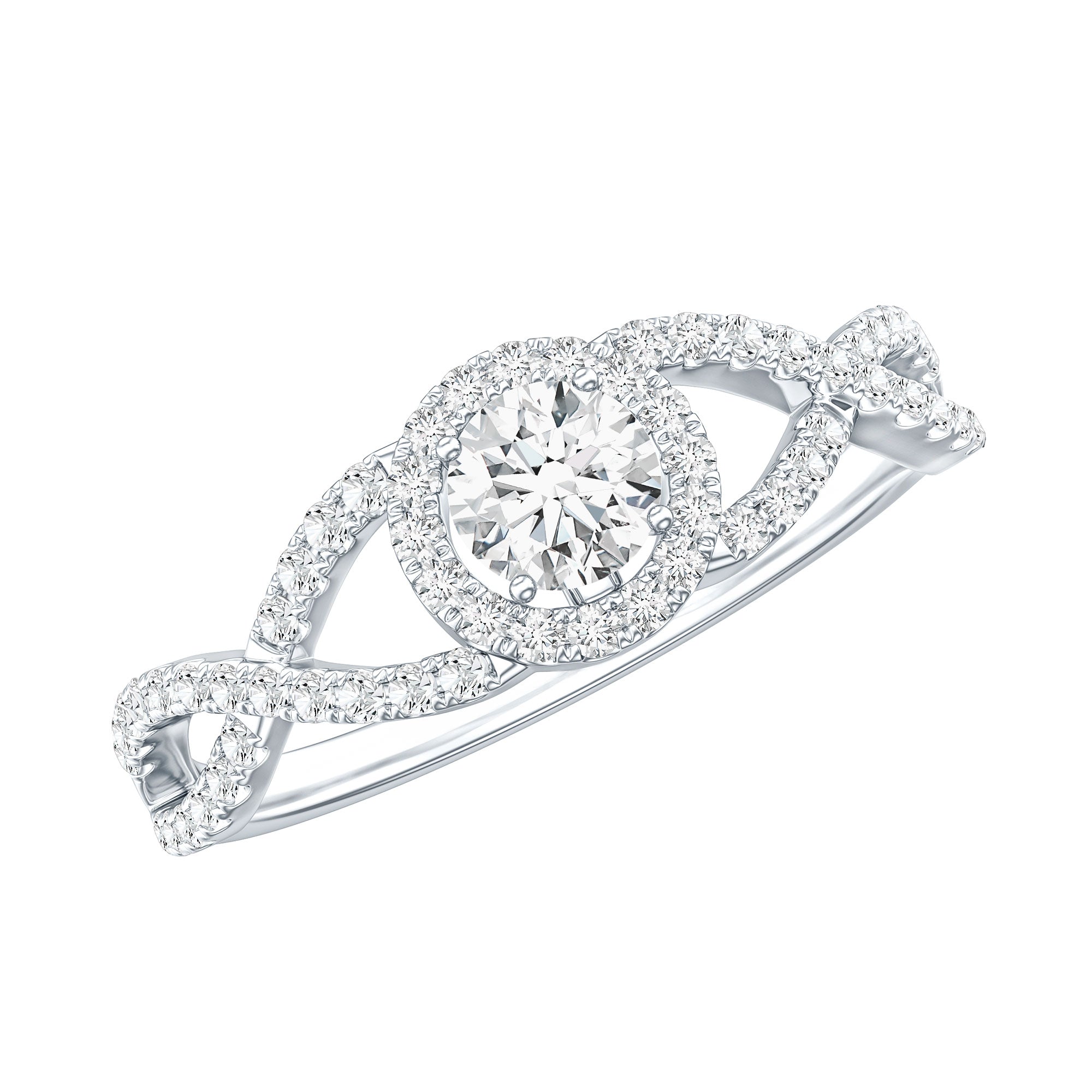 Certified Lab Grown Diamond Halo Criss Cross Engagement Ring Lab - ( EF-VS ) - Rosec Jewels