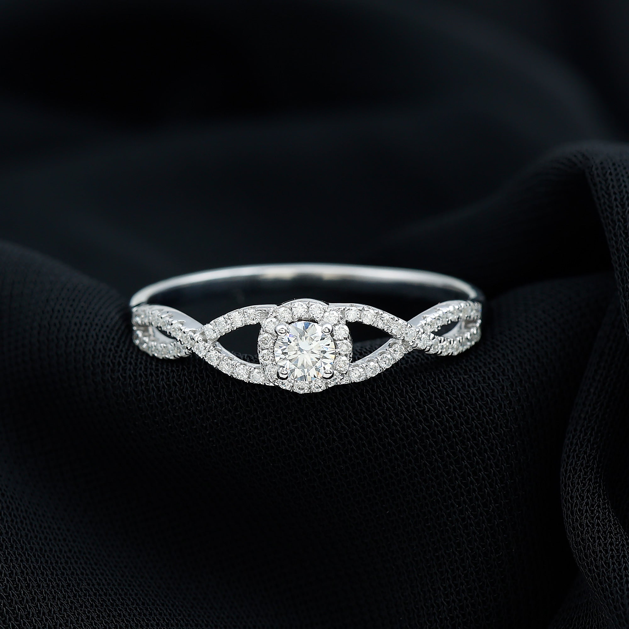 Certified Lab Grown Diamond Halo Criss Cross Engagement Ring Lab - ( EF-VS ) - Rosec Jewels