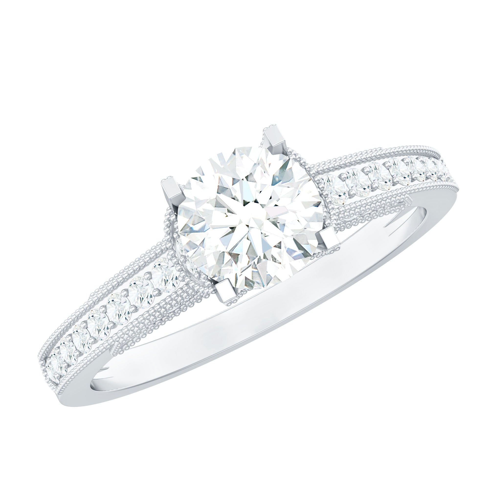 Certified Lab Grown Diamond 6 MM Round Engagement Ring With Side Stones