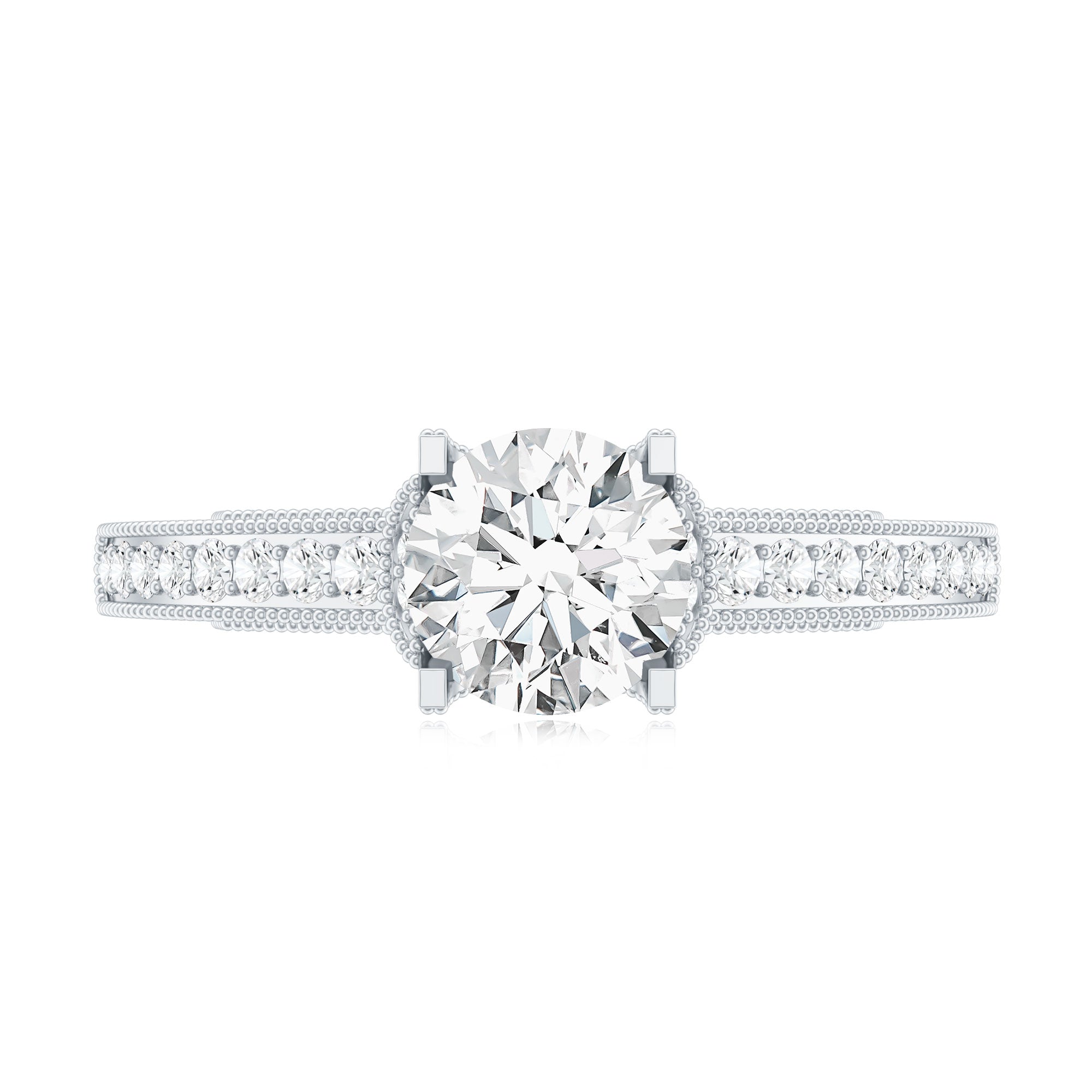 Certified Lab Grown Diamond 6 MM Round Engagement Ring With Side Stones Lab - ( EF-VS ) - Rosec Jewels