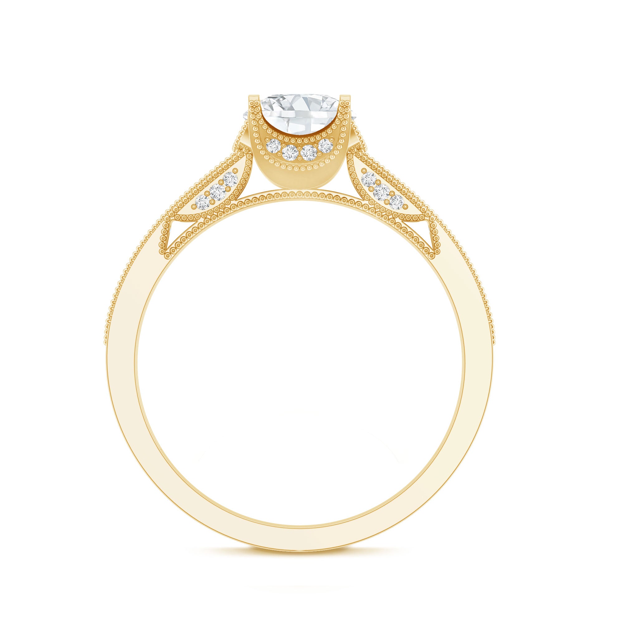 Certified Lab Grown Diamond 6 MM Round Engagement Ring With Side Stones Lab - ( EF-VS ) - Rosec Jewels