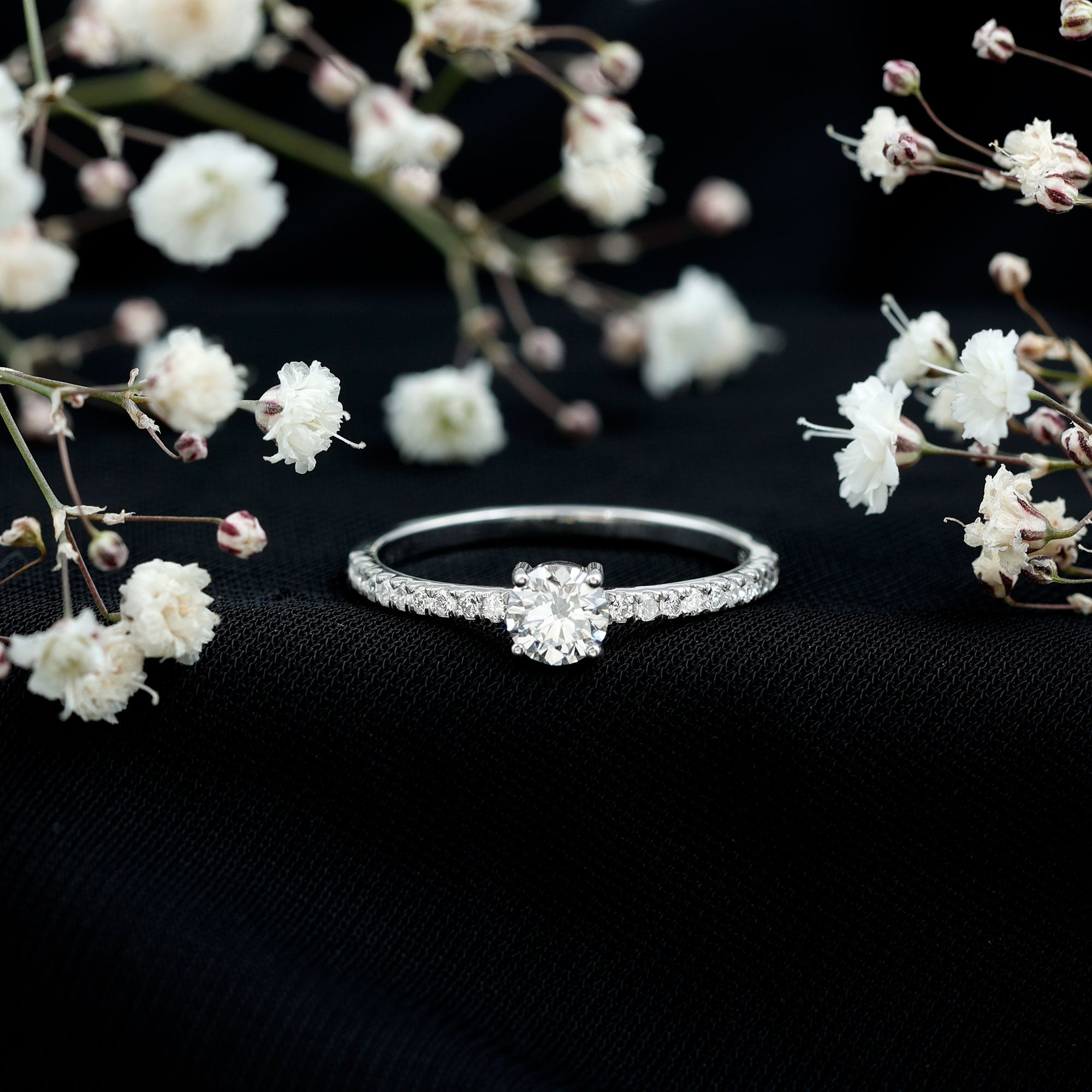 Certified 5 MM Lab Grown Diamond Engagement Ring With Side Stones Lab - ( EF-VS ) - Rosec Jewels