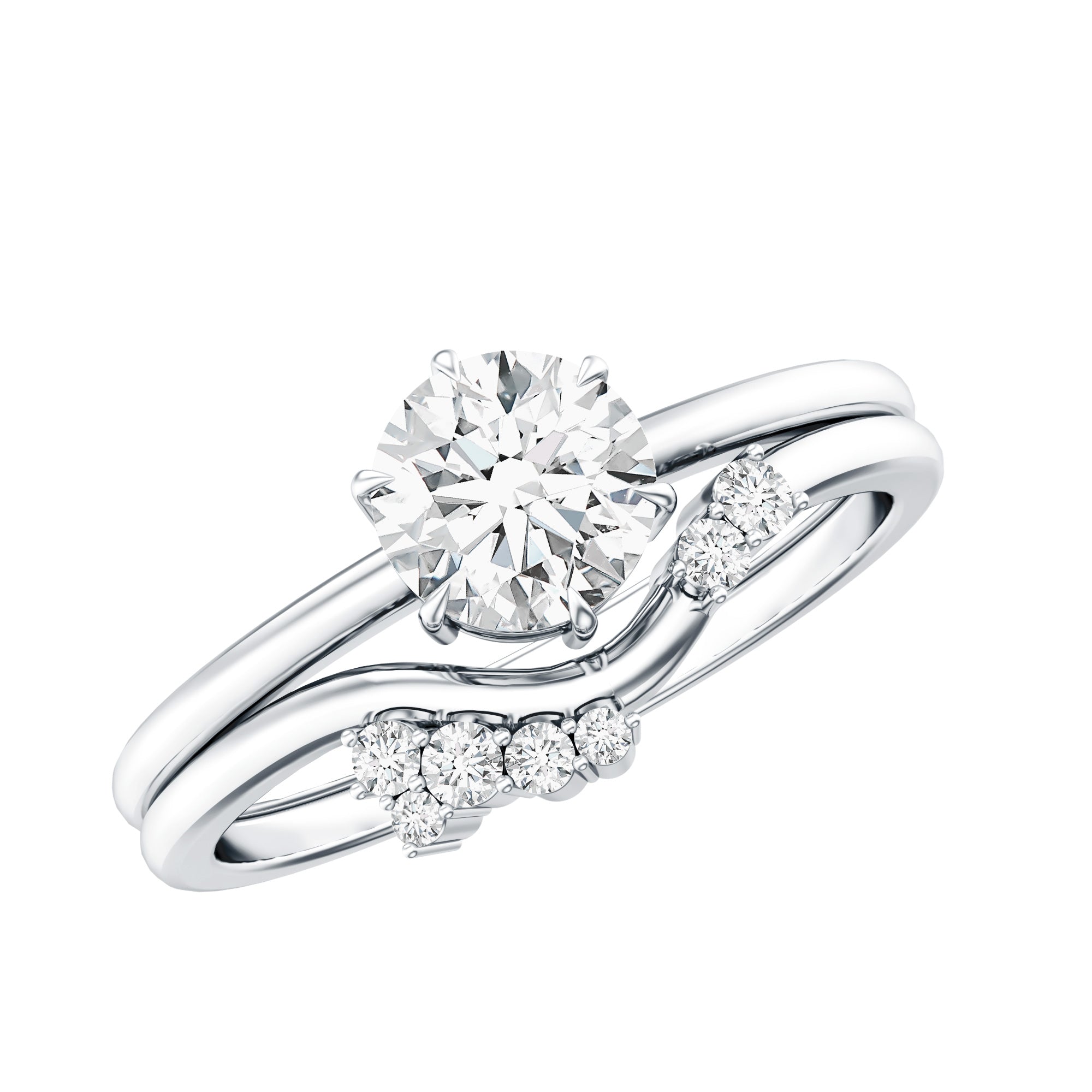 Certified 6 MM Lab Grown Diamond Designer Bridal Ring Set Lab - ( EF-VS ) - Rosec Jewels