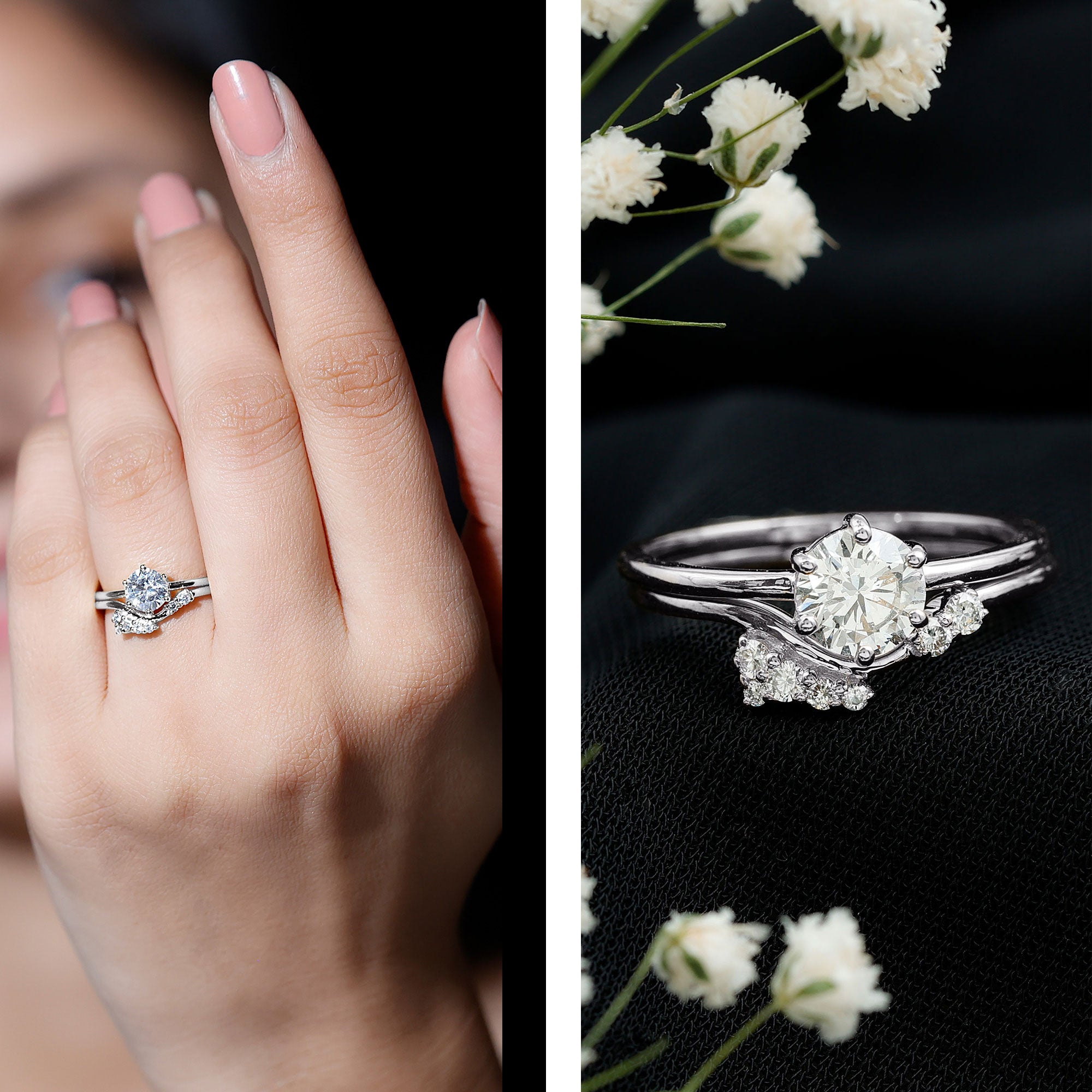 Certified 6 MM Lab Grown Diamond Designer Bridal Ring Set Lab - ( EF-VS ) - Rosec Jewels