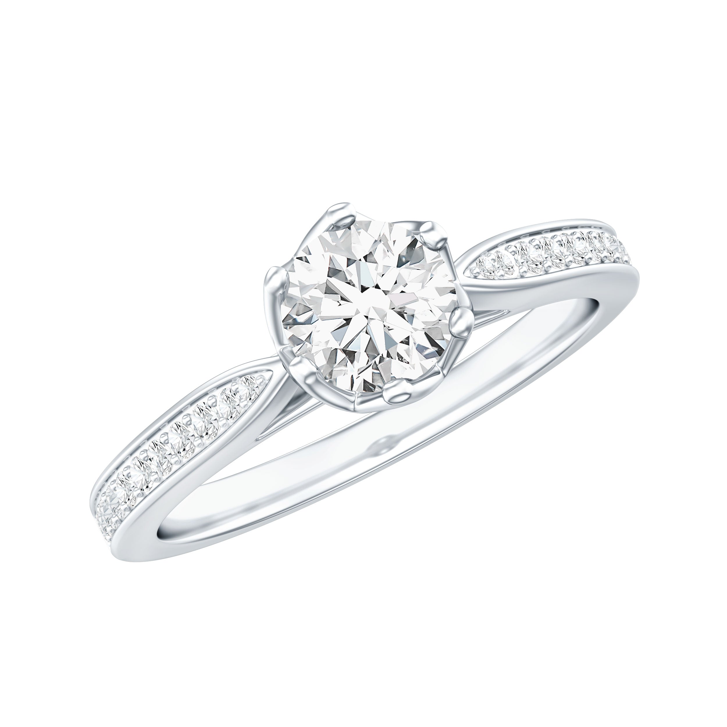 Lab Grown Diamond Solitaire Engagement Ring with Side Stones Lab - ( EF-VS ) - Rosec Jewels
