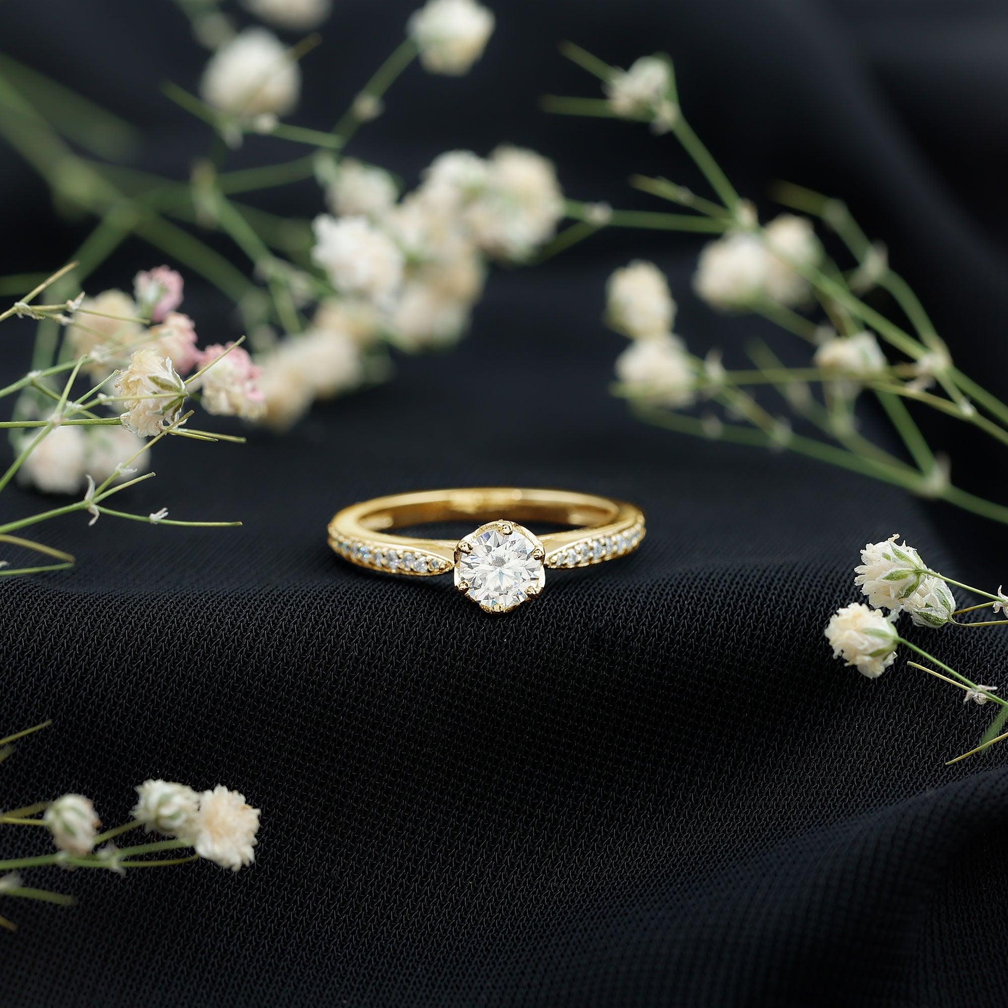 Rosec Jewels-Lab Grown Diamond Solitaire Engagement Ring with Side Stones