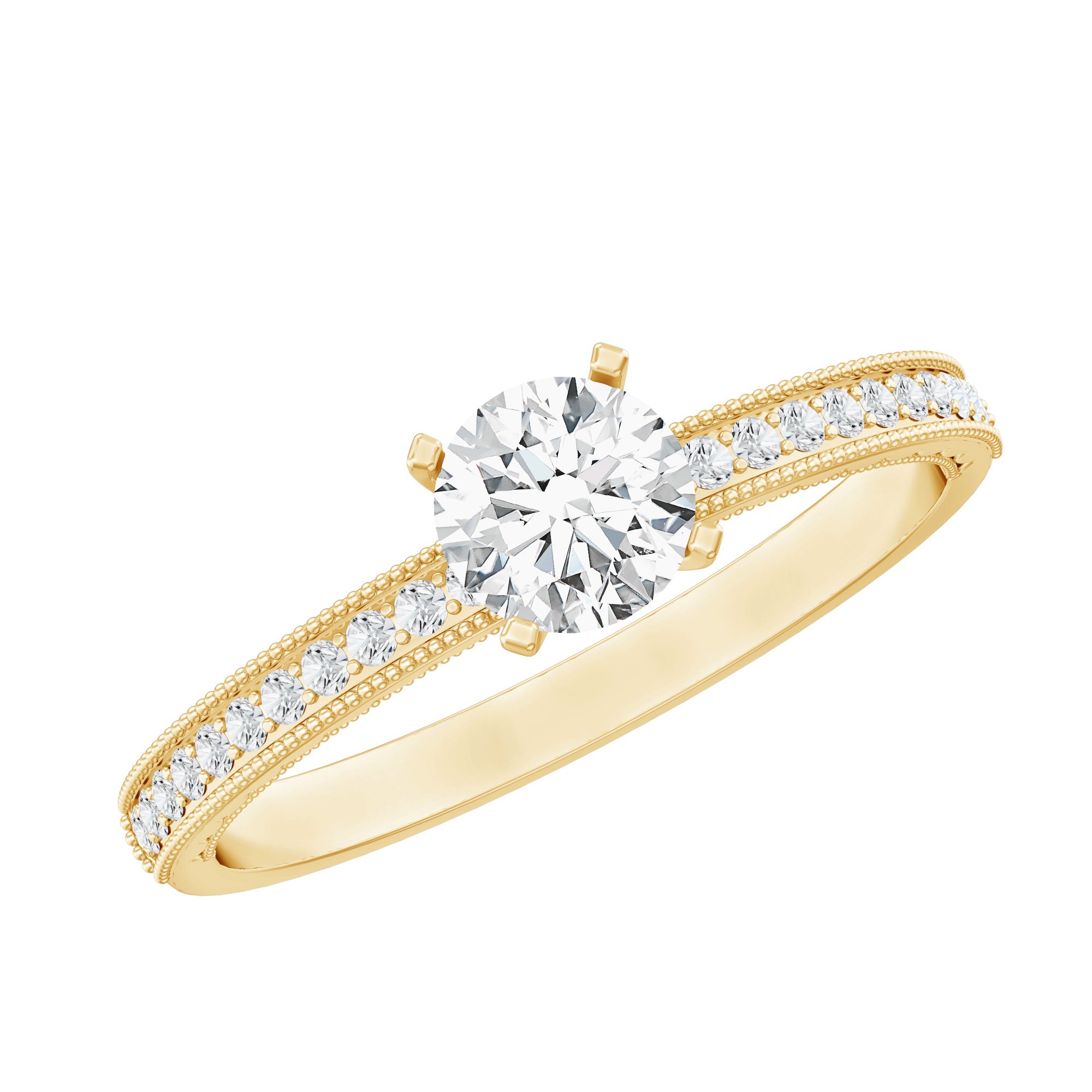 5MM Lab Grown Diamond Engagement Ring With Side Stones Lab - ( EF-VS ) - Rosec Jewels
