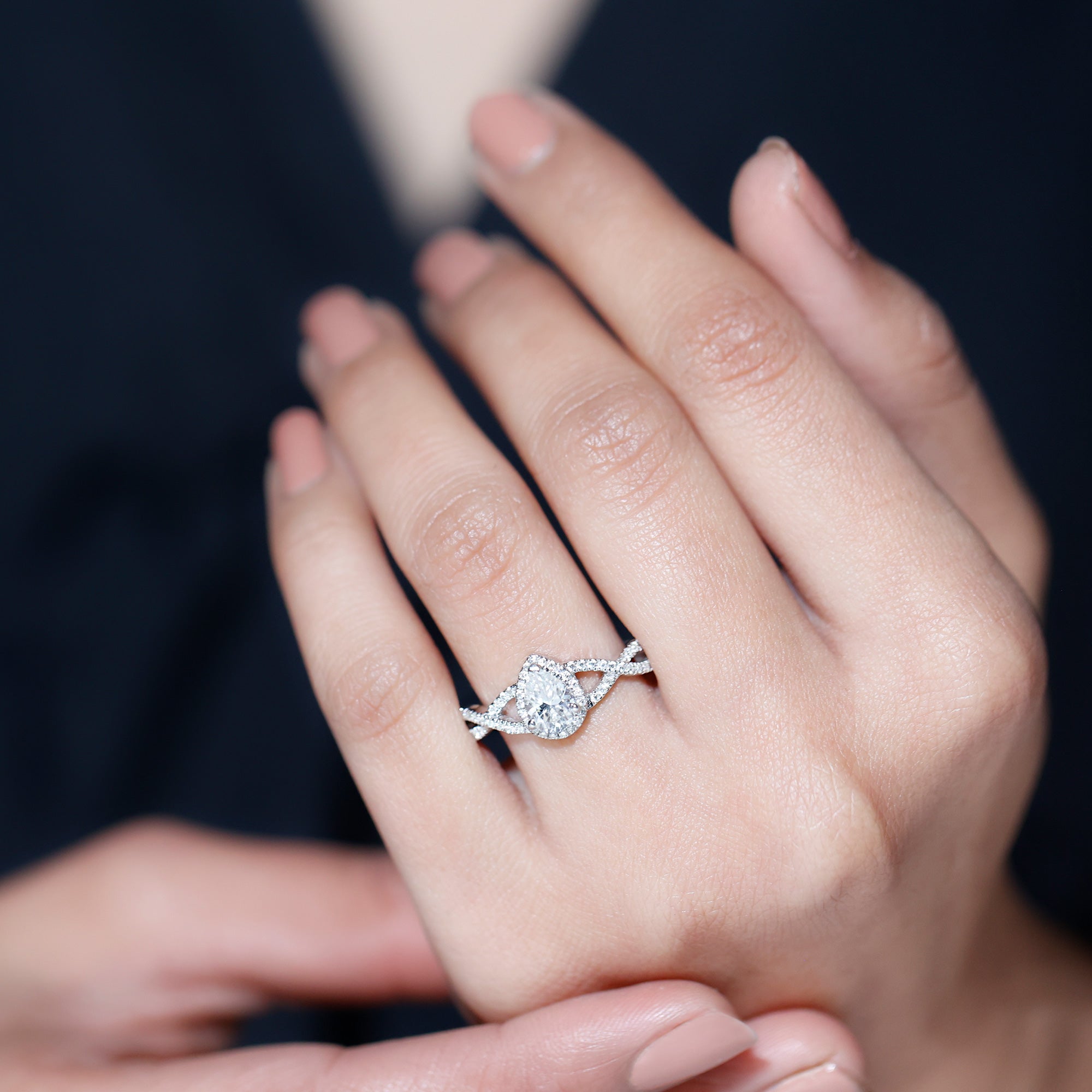 Lab Grown Diamond Teardrop Halo Engagement Ring For Women Lab - ( EF-VS ) - Rosec Jewels