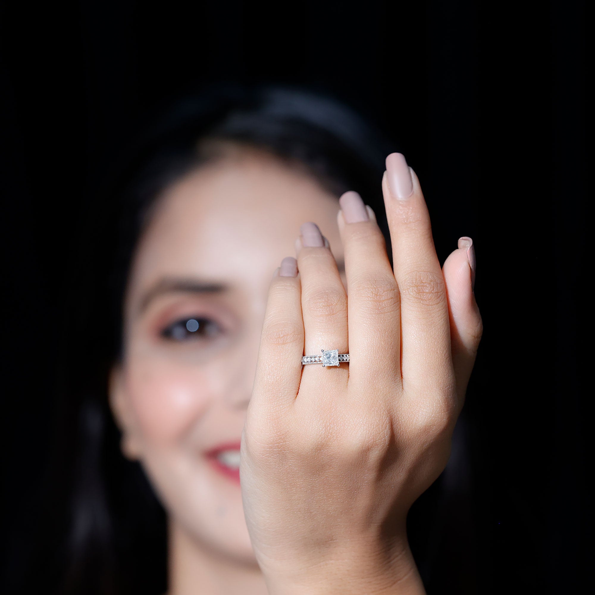 Certified Lab Grown Diamond 5 MM Princess Cut Engagement Ring For Women Lab - ( EF-VS ) - Rosec Jewels