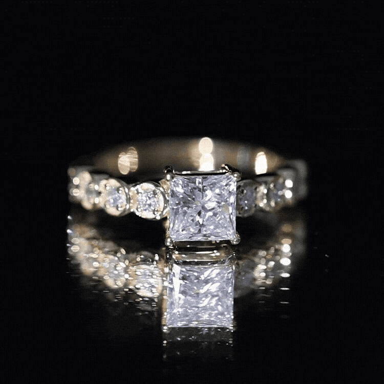 Lab Grown Diamond 5 MM Princess Cut Engagement Ring With Side Stones Lab - ( EF-VS ) - Rosec Jewels