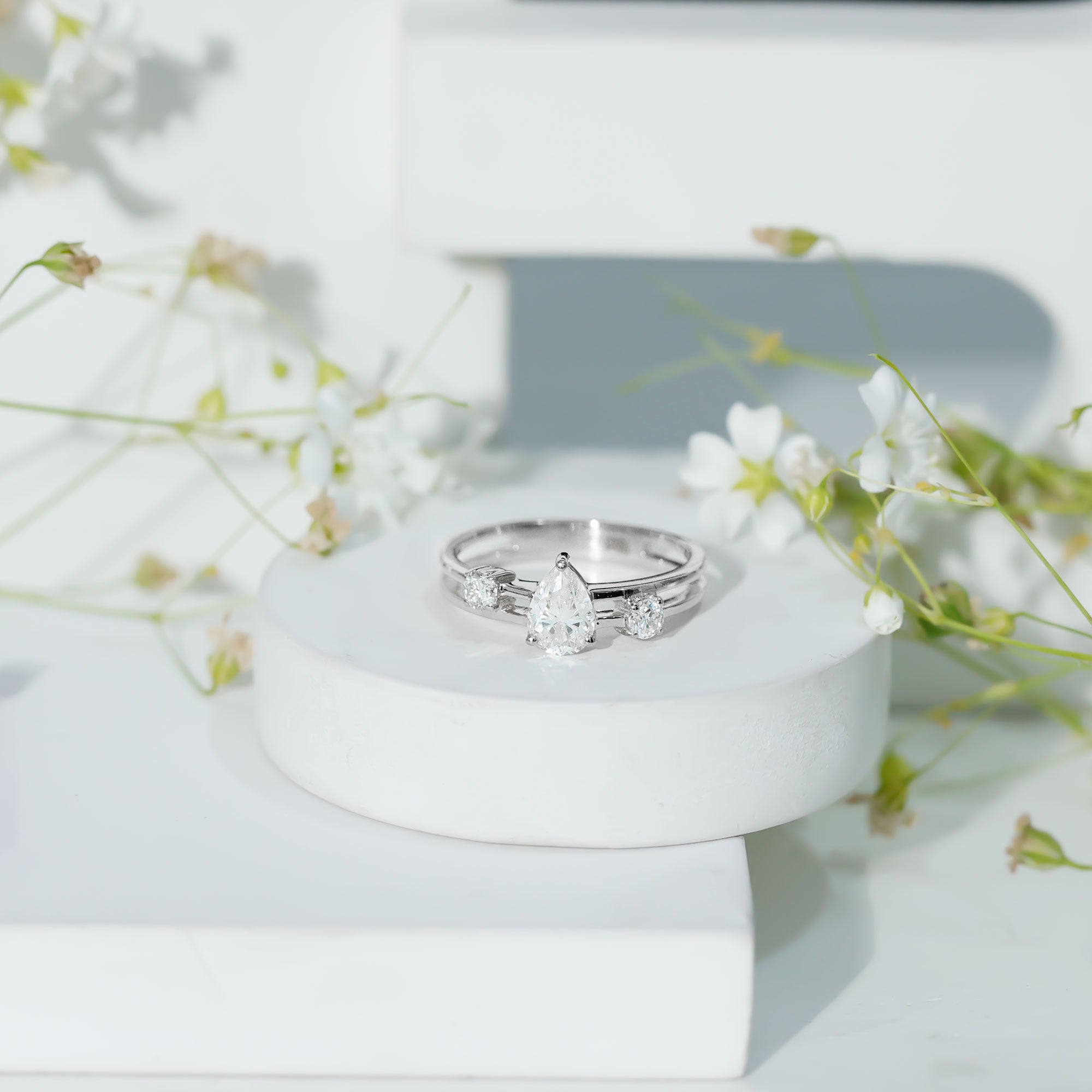 Rosec Jewels-Lab Grown Diamond 5X7 MM Teardrop Double Band Engagement Ring