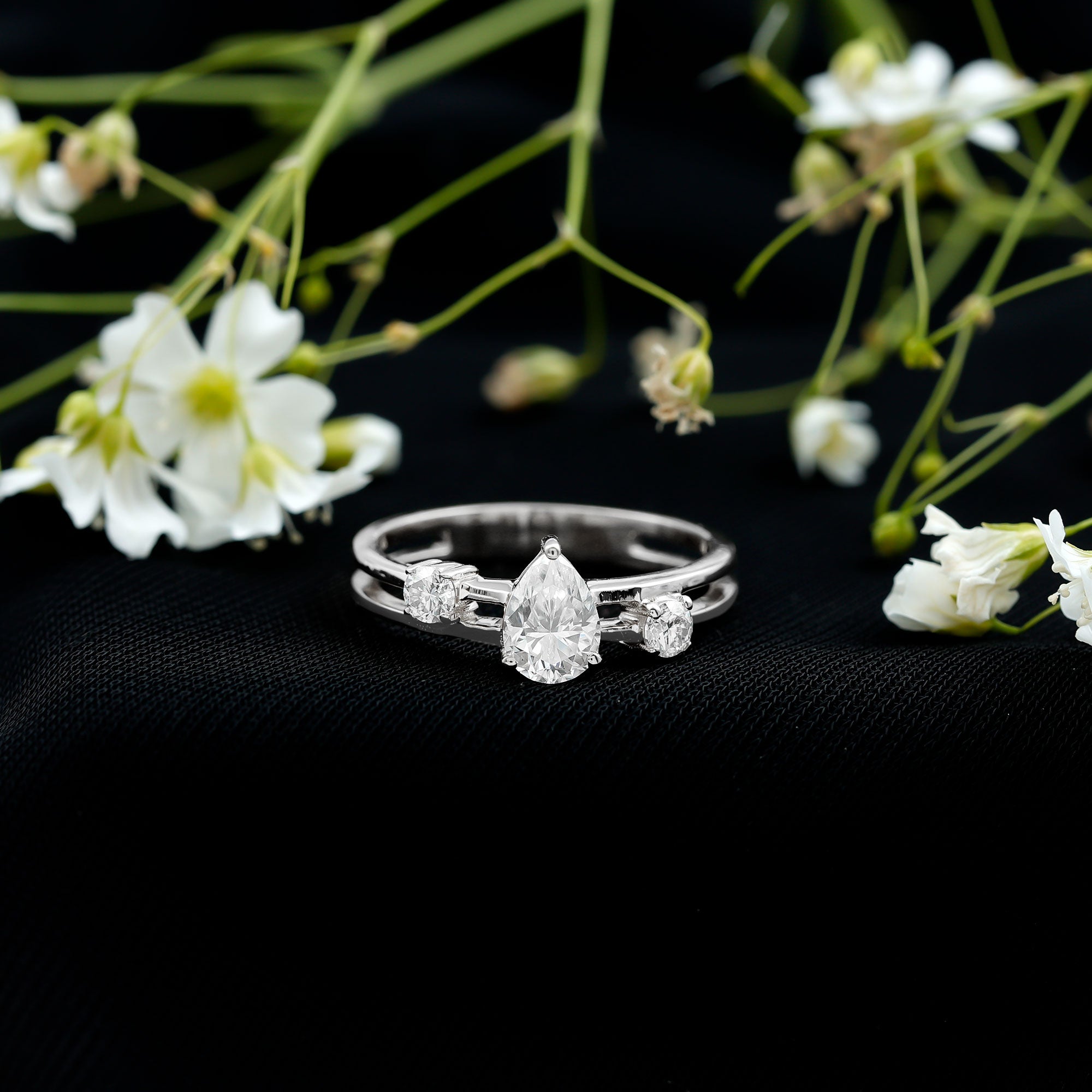 Rosec Jewels-Lab Grown Diamond 5X7 MM Teardrop Double Band Engagement Ring