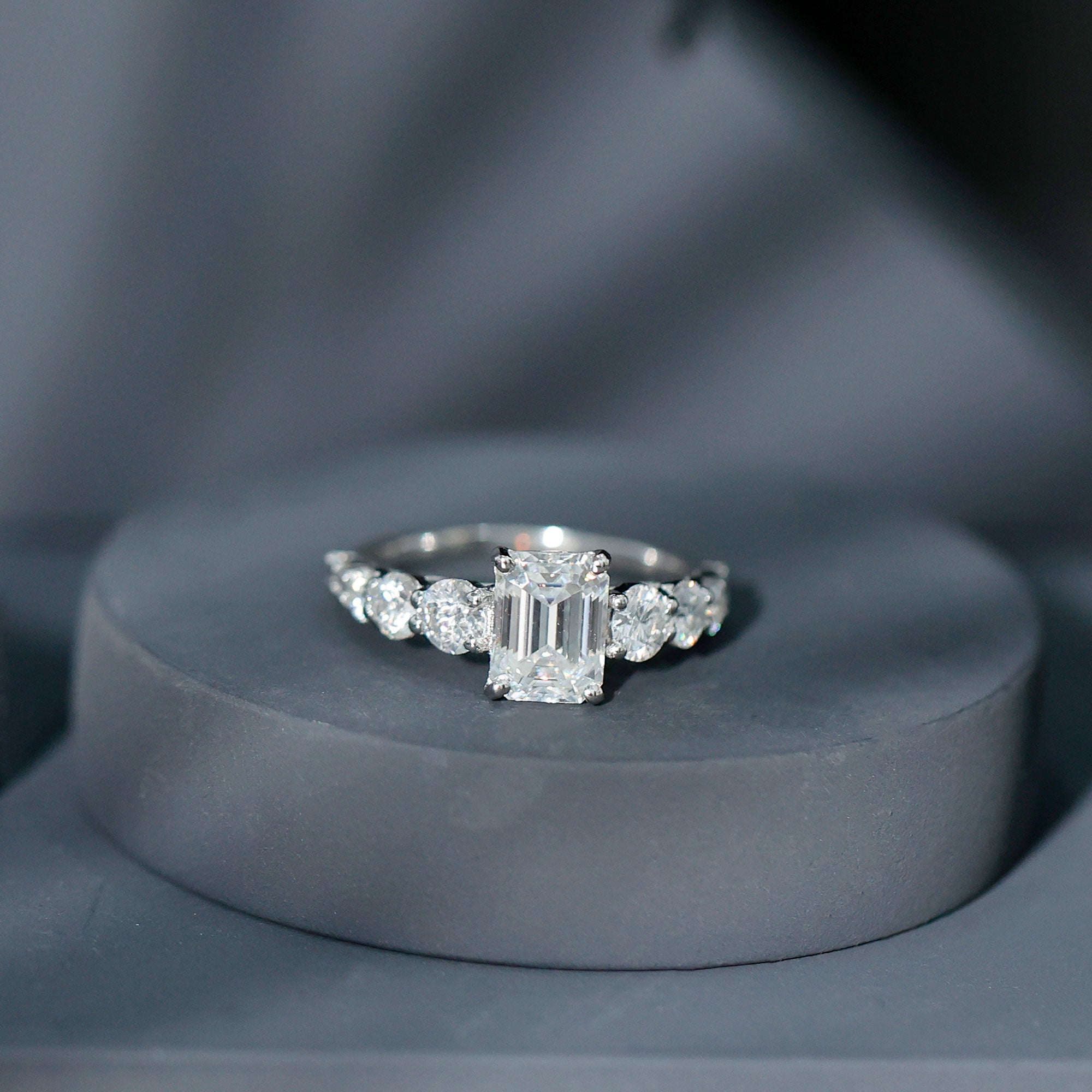 Rosec Jewels-Lab Grown Diamond 6X8 MM Emerald Cut Engagement Ring With Side Stones