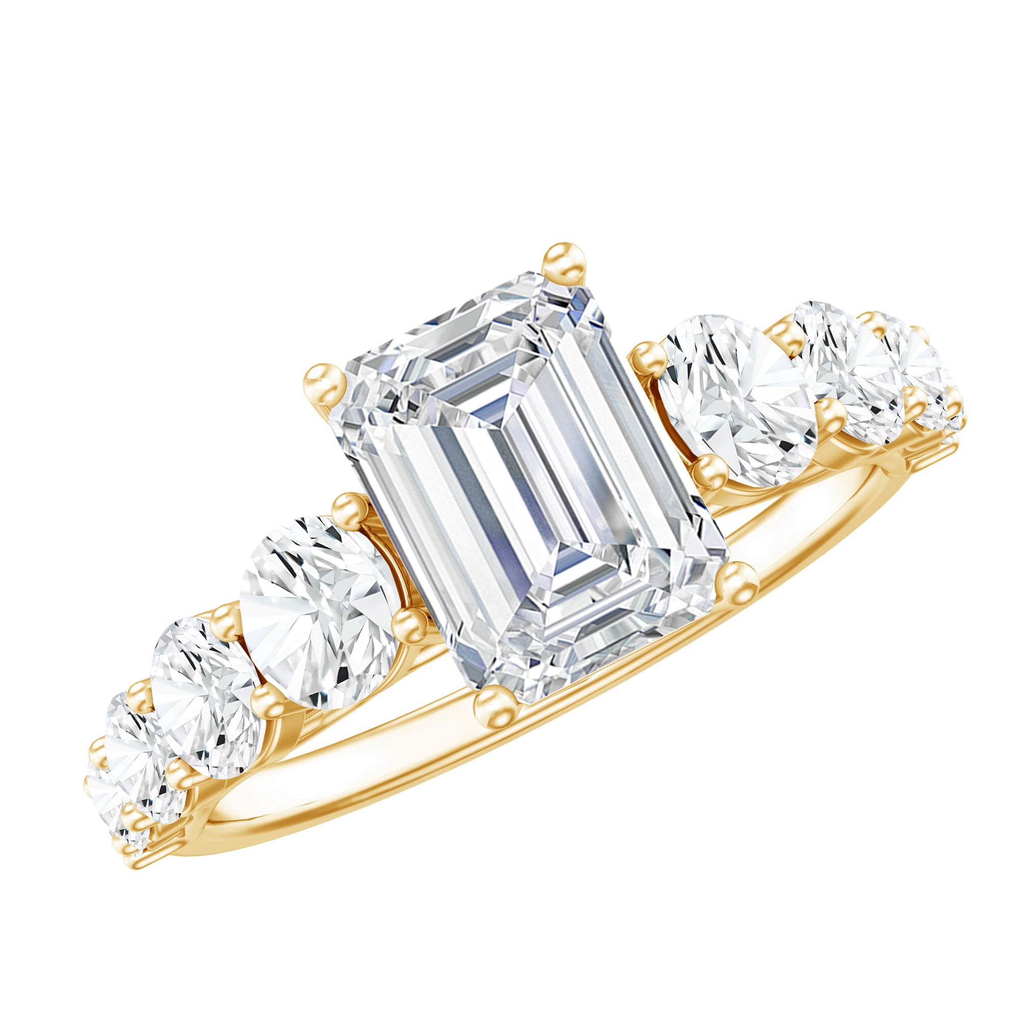 Rosec Jewels-Lab Grown Diamond 6X8 MM Emerald Cut Engagement Ring With Side Stones