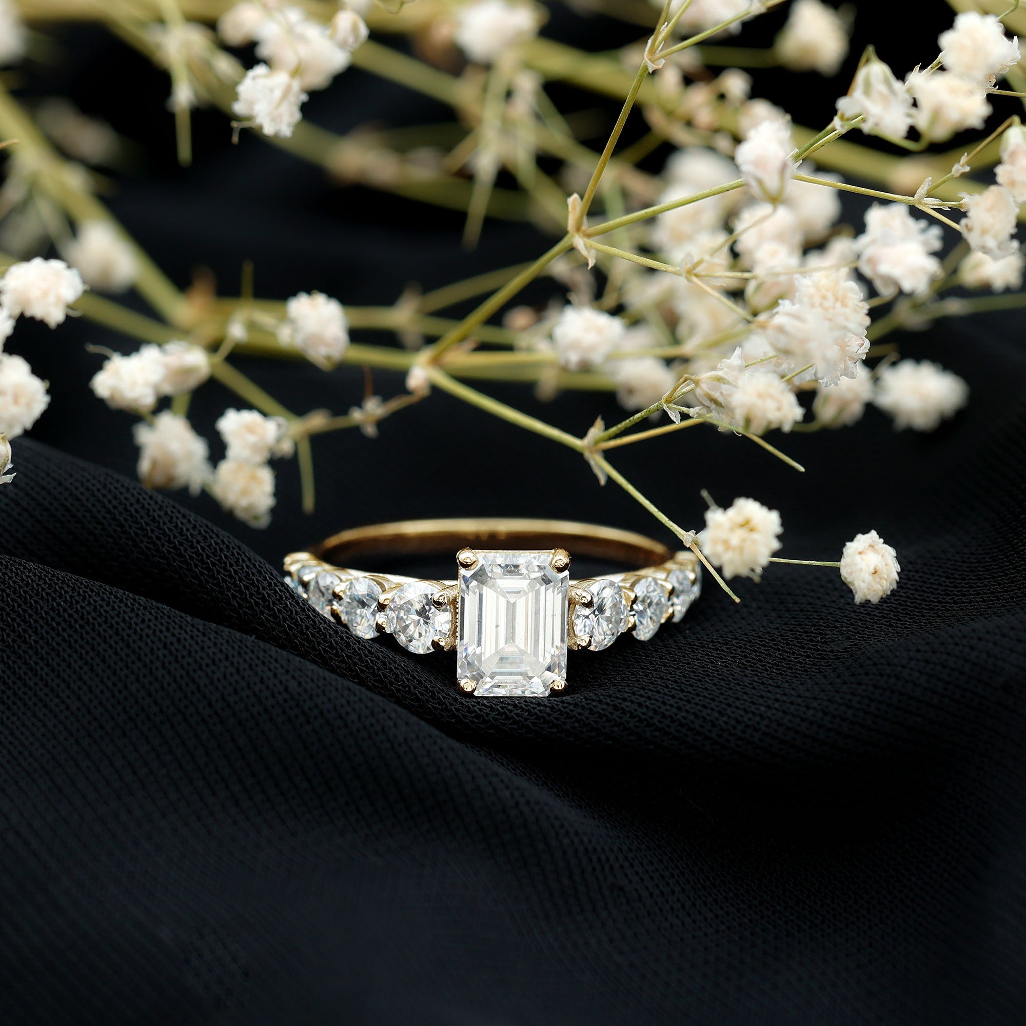 Rosec Jewels-Lab Grown Diamond 6X8 MM Emerald Cut Engagement Ring With Side Stones