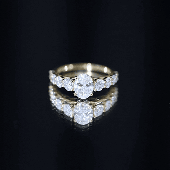 Rosec Jewels-Lab Grown 1.2 Carat Diamond Oval Engagement Ring With Side Stones