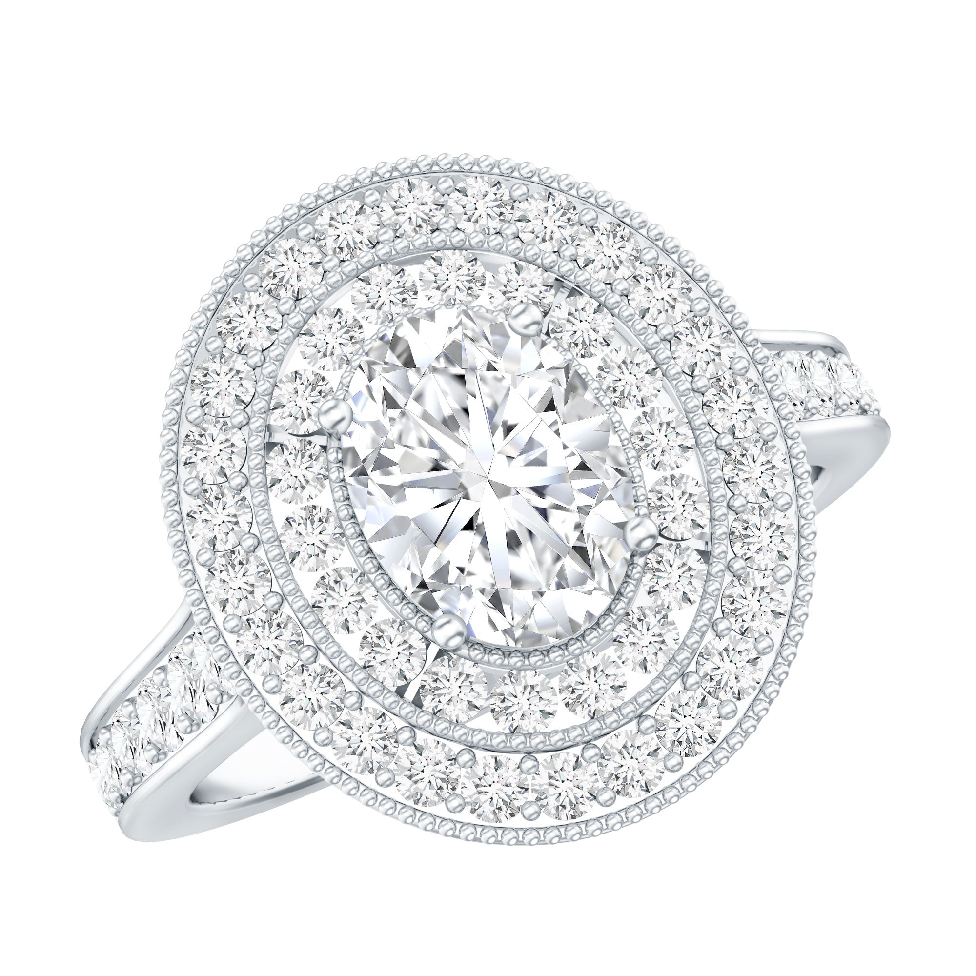 Certified 6X8 MM Oval Lab Grown Diamond Double Halo Engagement Ring Lab - ( EF-VS ) - Rosec Jewels