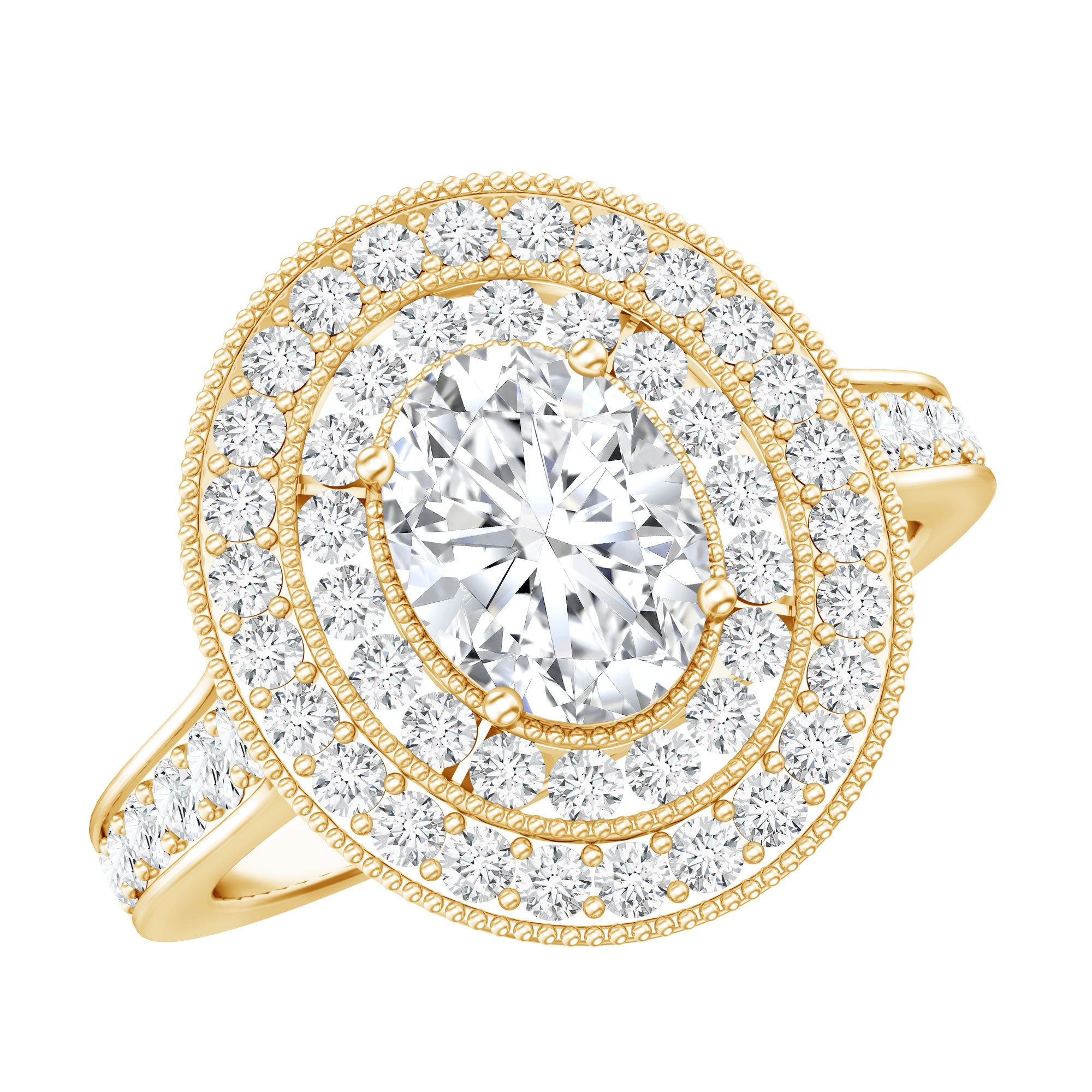 Certified 6X8 MM Oval Lab Grown Diamond Double Halo Engagement Ring Lab - ( EF-VS ) - Rosec Jewels
