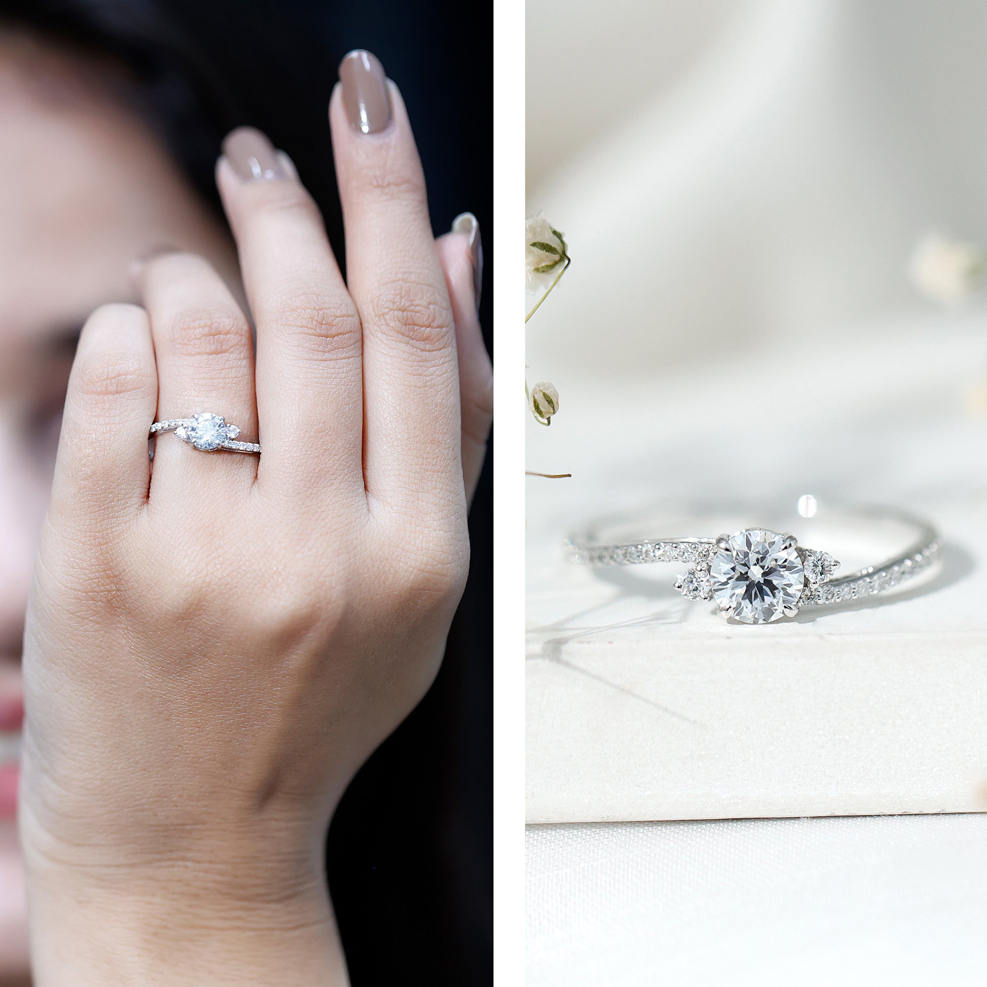 Lab Grown Diamond 6 MM Solitaire Engagement Ring With Side Stones Lab - ( EF-VS ) - Rosec Jewels