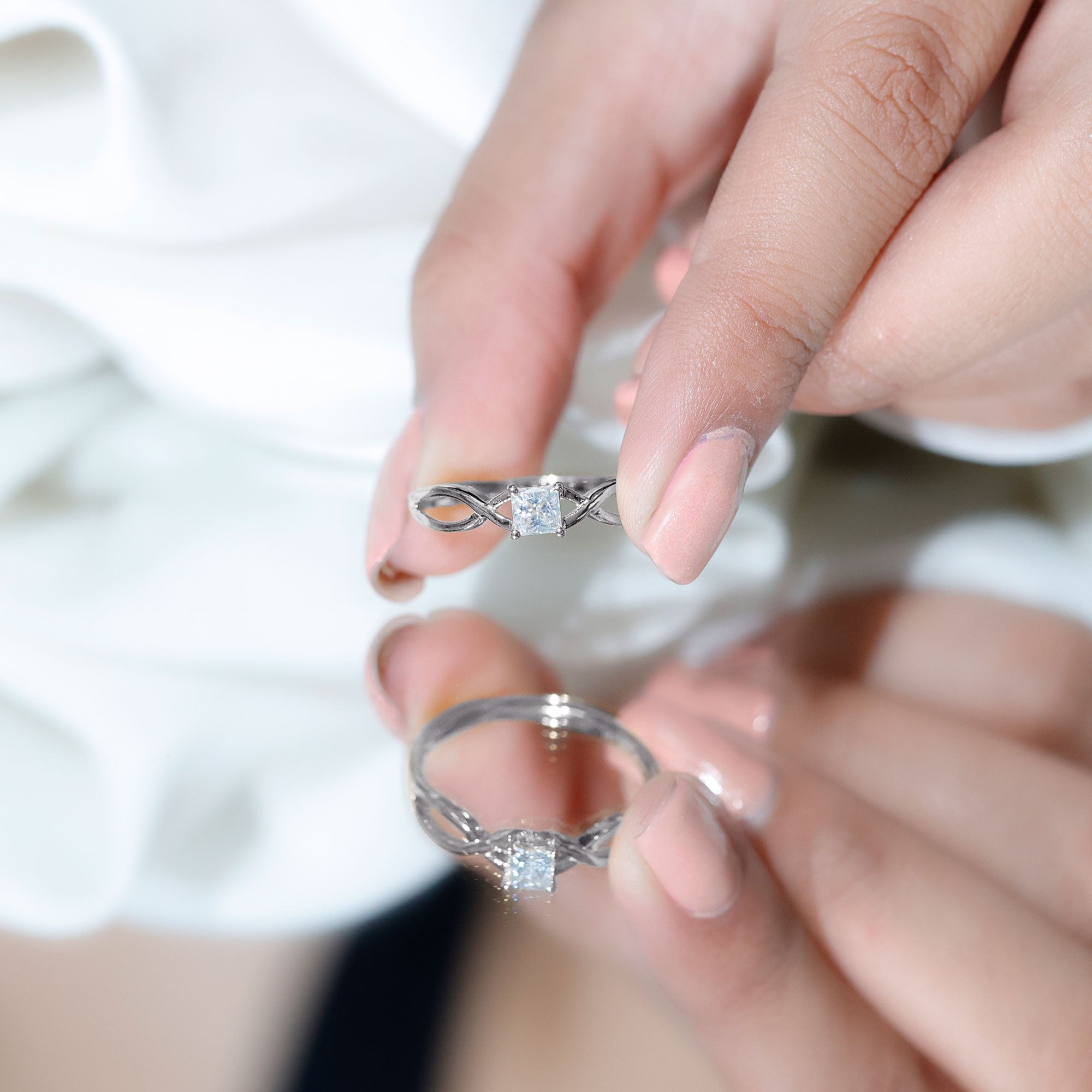 Certified Lab Princess Cut Diamond Infinity Promise Ring Lab - ( EF-VS ) - Rosec Jewels