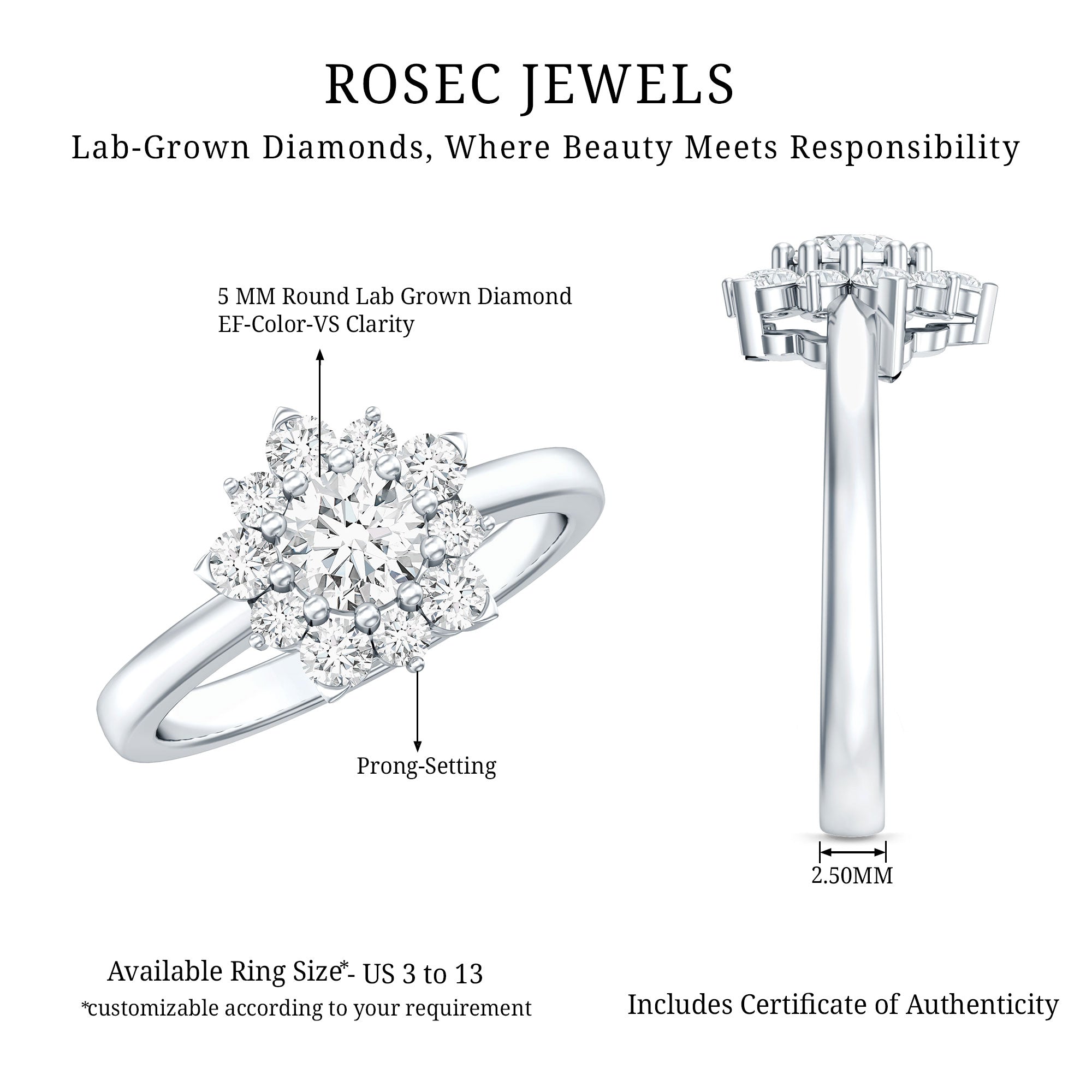 Rosec Jewels-Lab Grown Diamond Nature Engagement Ring