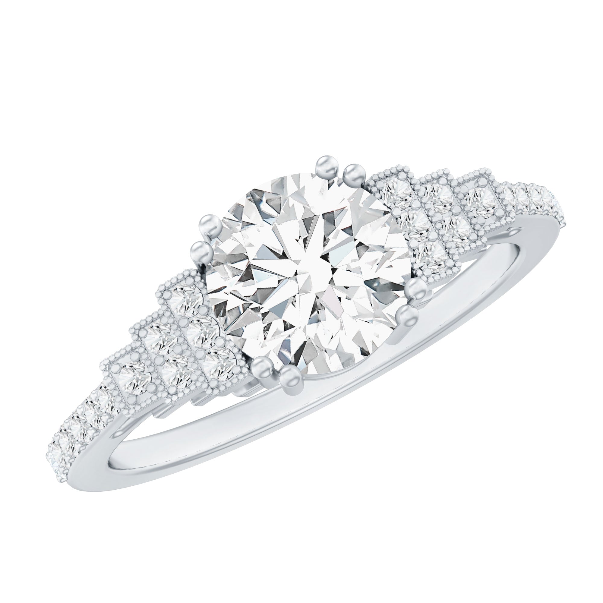 8 MM Lab Grown Diamond Retro Engagement Ring Lab - ( EF-VS ) - Rosec Jewels