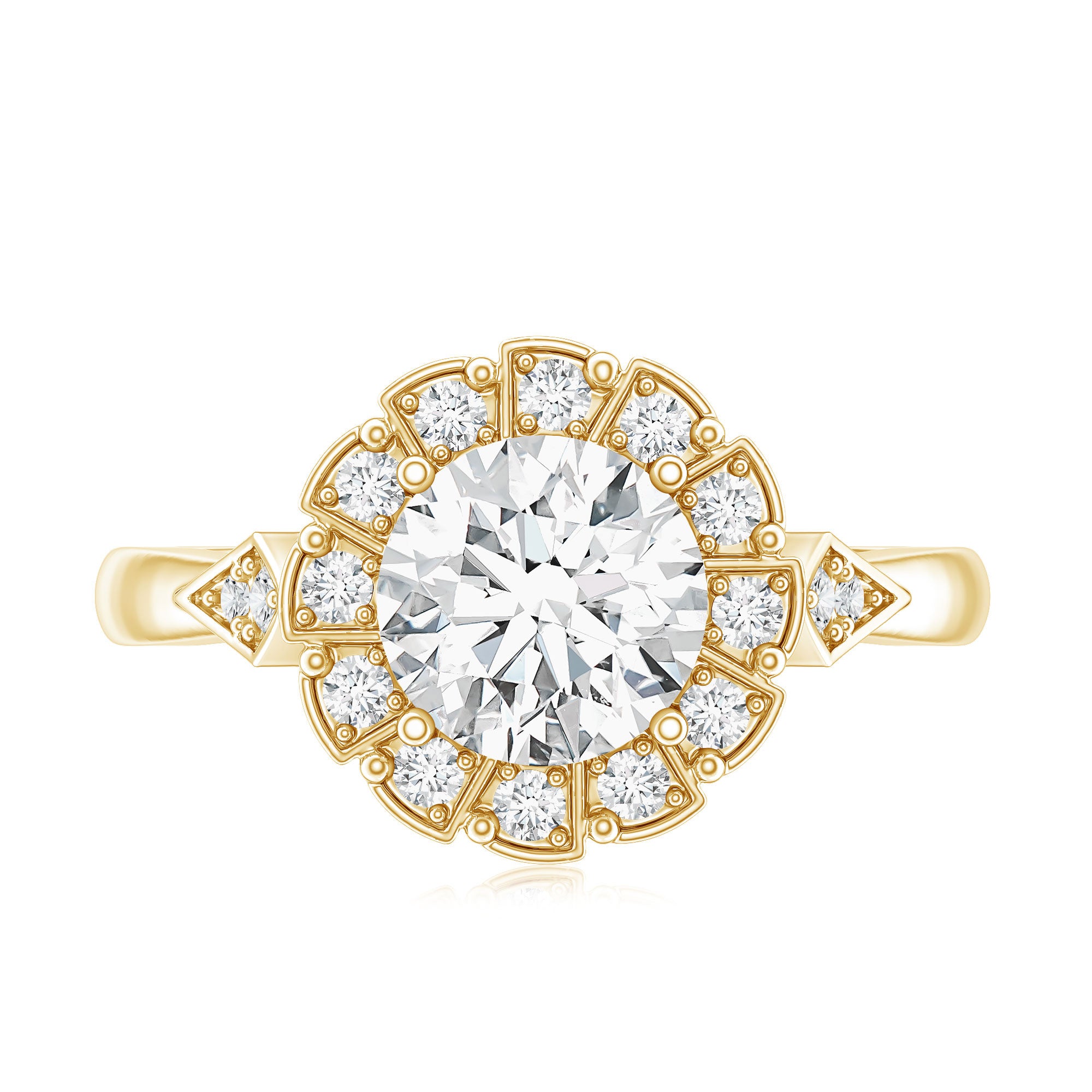 Certified 8 MM Lab Grown Diamond Flower Halo Engagement Ring Lab - ( EF-VS ) - Rosec Jewels