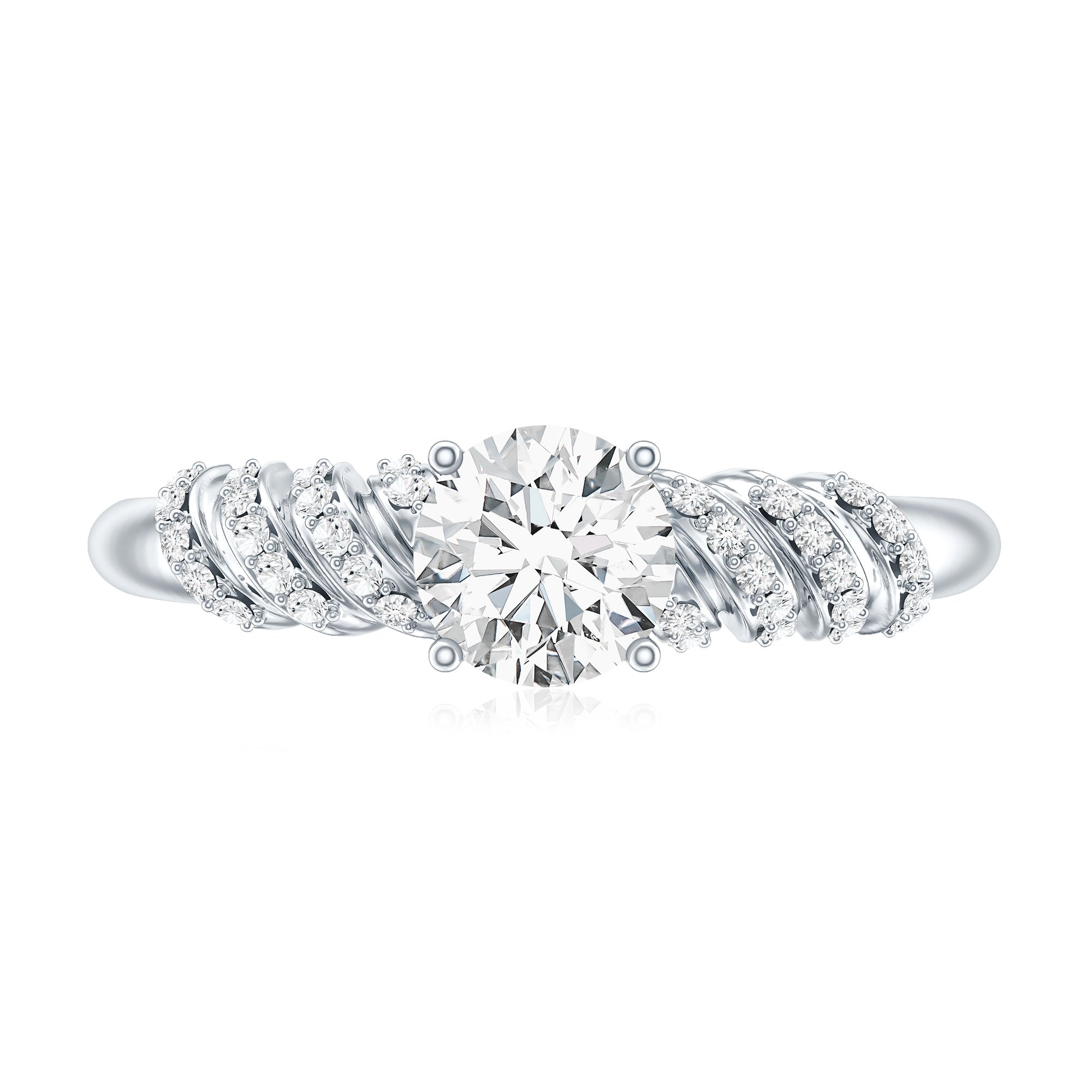 6 MM Lab Grown Diamond Designer Engagement Ring With Side Stones Lab - ( EF-VS ) - Rosec Jewels