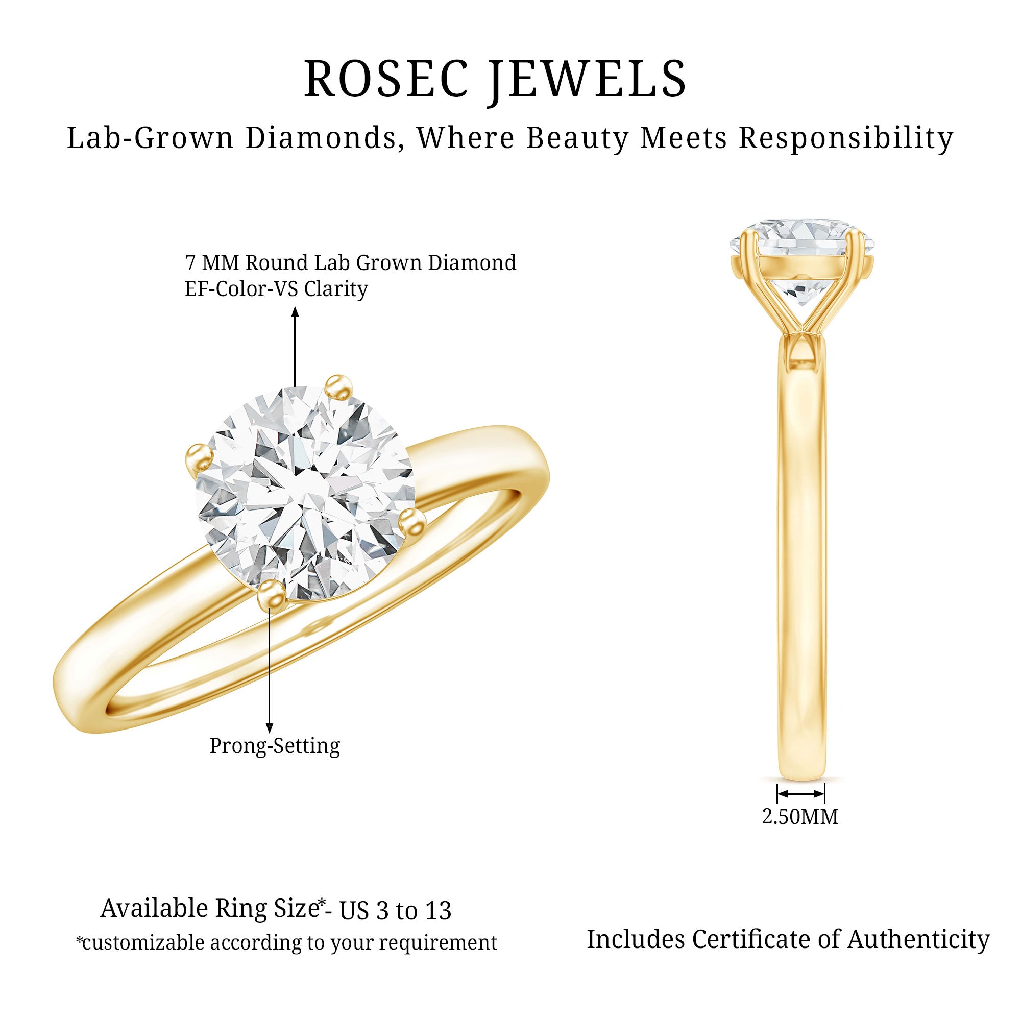 Lab Grown Diamond 1 Carat Engagement Ring For Women Lab - ( EF-VS ) - Rosec Jewels