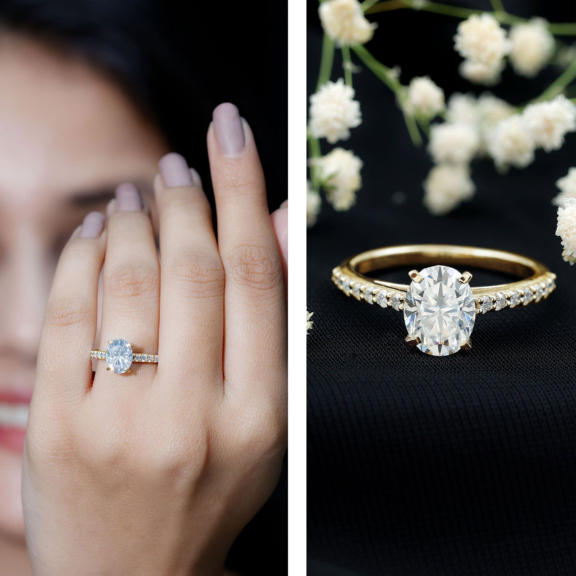 Certified Lab Grown Diamond 2 Carat Engagement Ring With Side Stones Lab - ( EF-VS ) - Rosec Jewels
