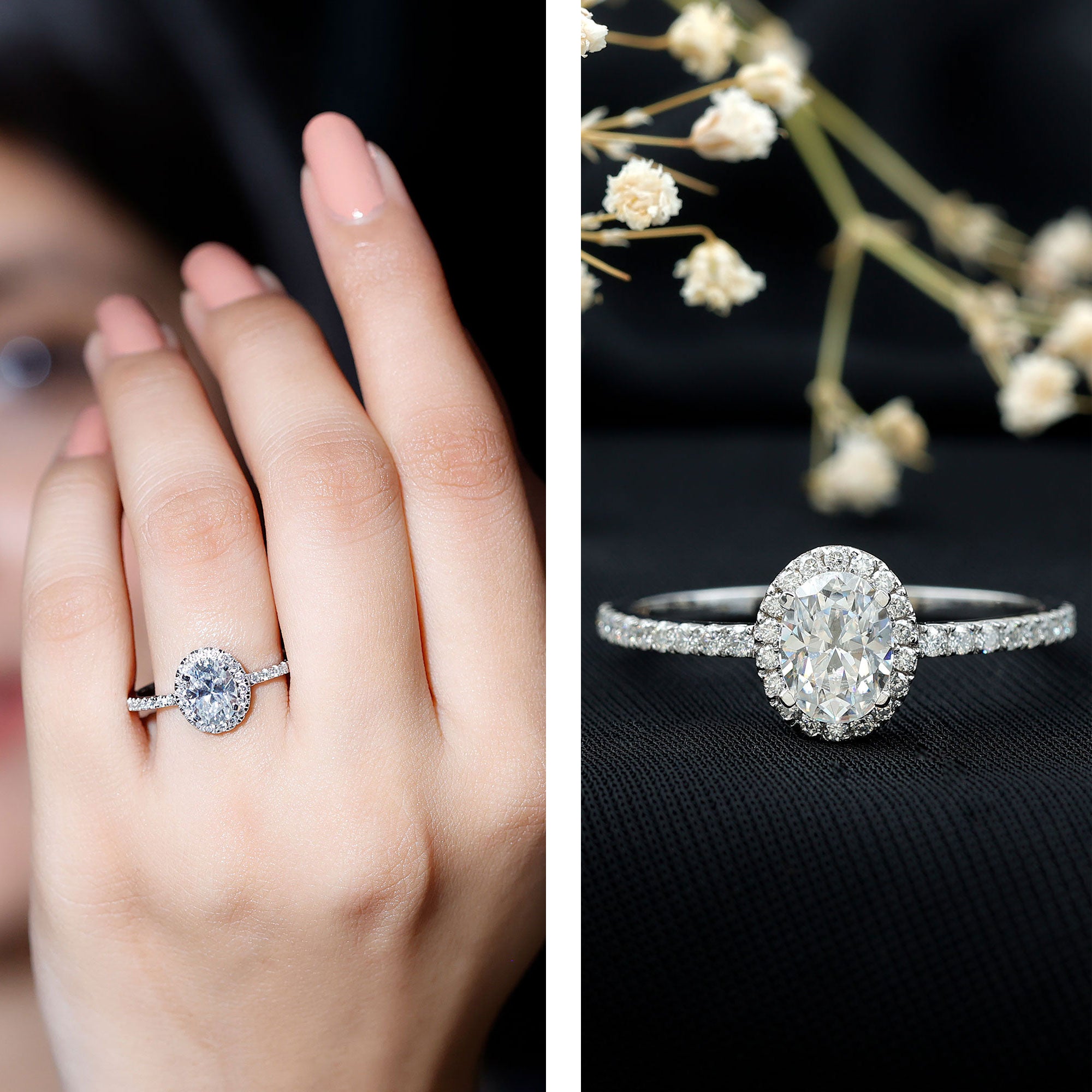 Rosec Jewels-Certified Lab Grown Diamond 6X8 MM Oval Engagement Ring With Side Stones