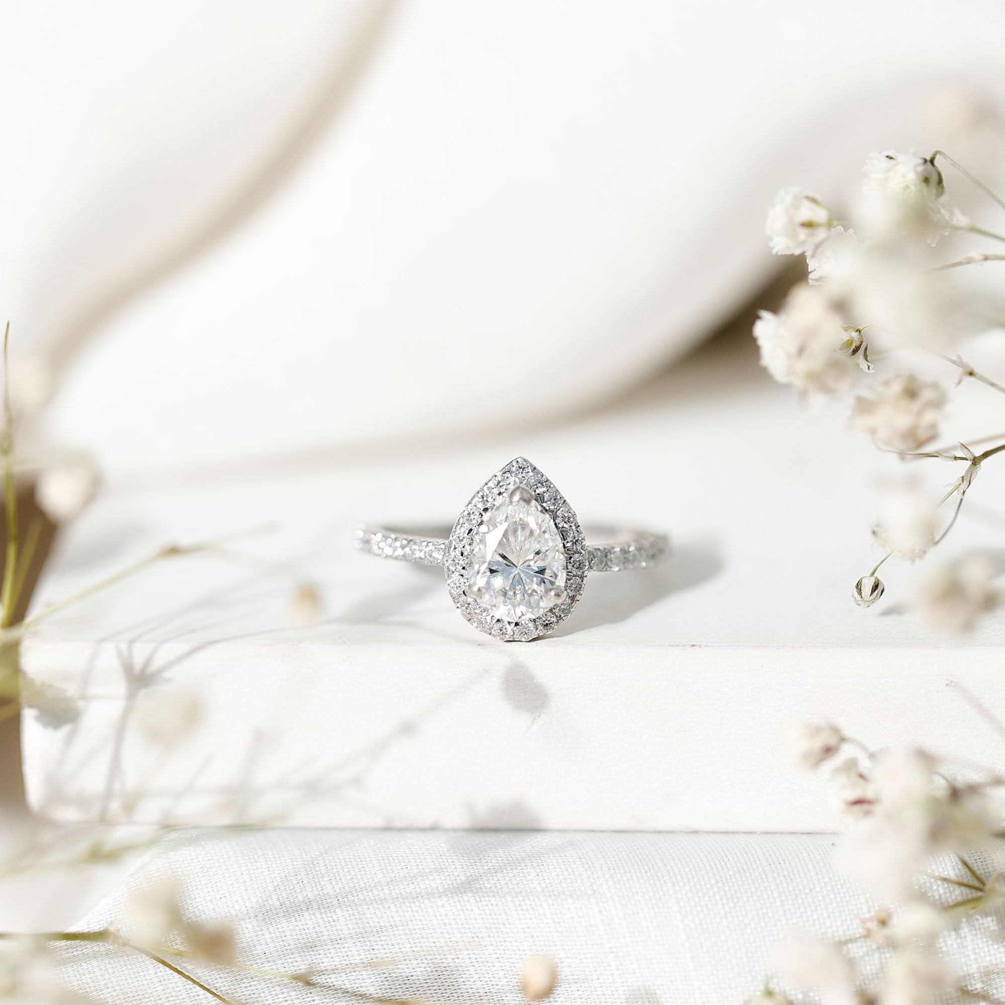 Certified Lab Grown Diamond Pear Halo Engagement Ring Lab - ( EF-VS ) - Rosec Jewels