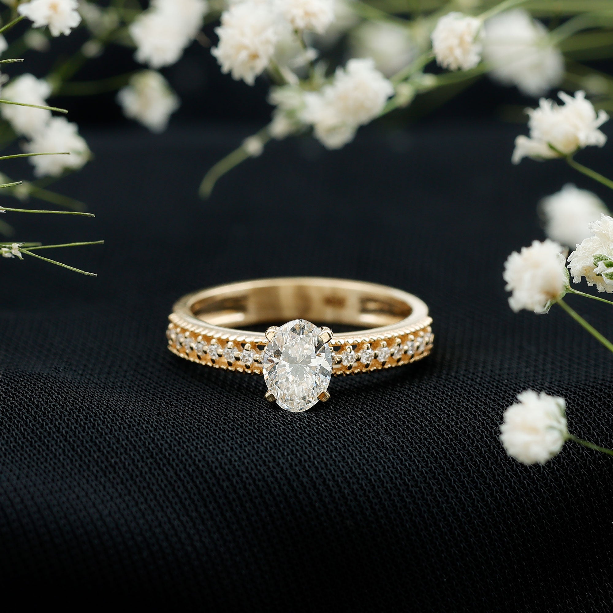 Certified 5X7 MM Oval Lab Grown Diamond Vintage Inspired Engagement Ring Lab - ( EF-VS ) - Rosec Jewels