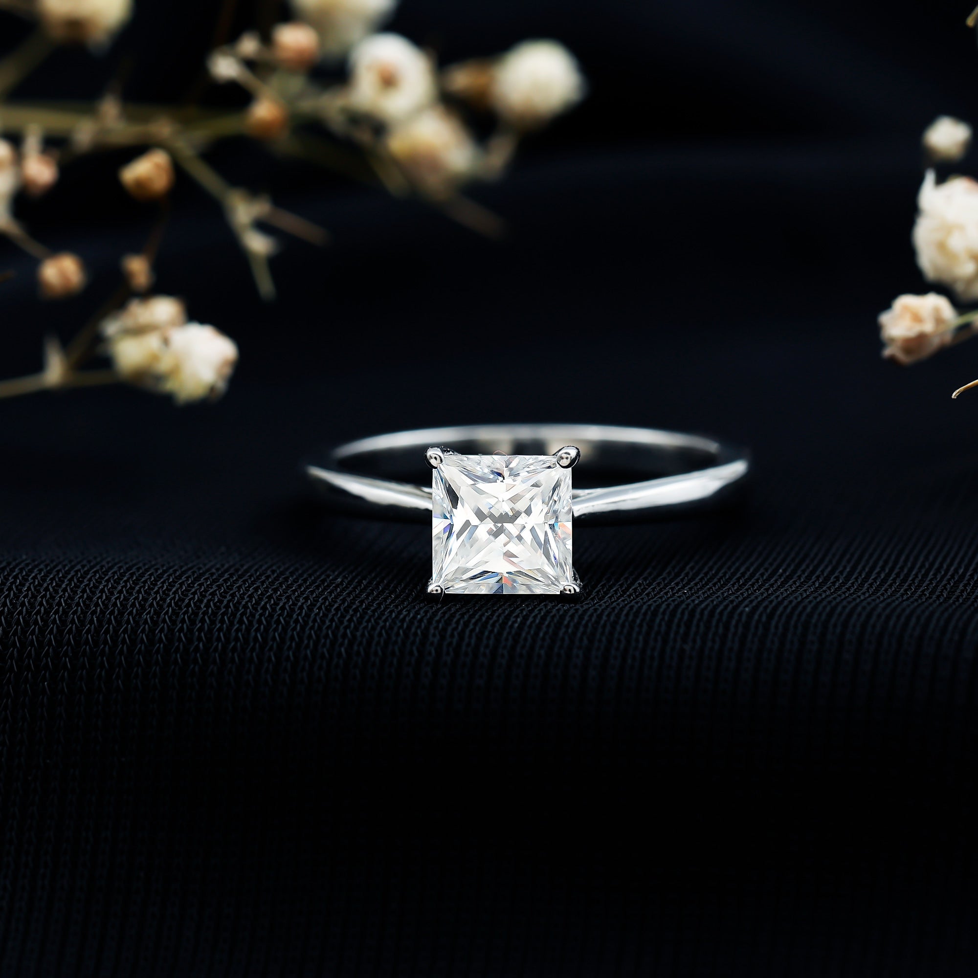6 MM Princess Cut Lab Grown Diamond Solitaire Engagement Ring For Women Lab - ( EF-VS ) - Rosec Jewels